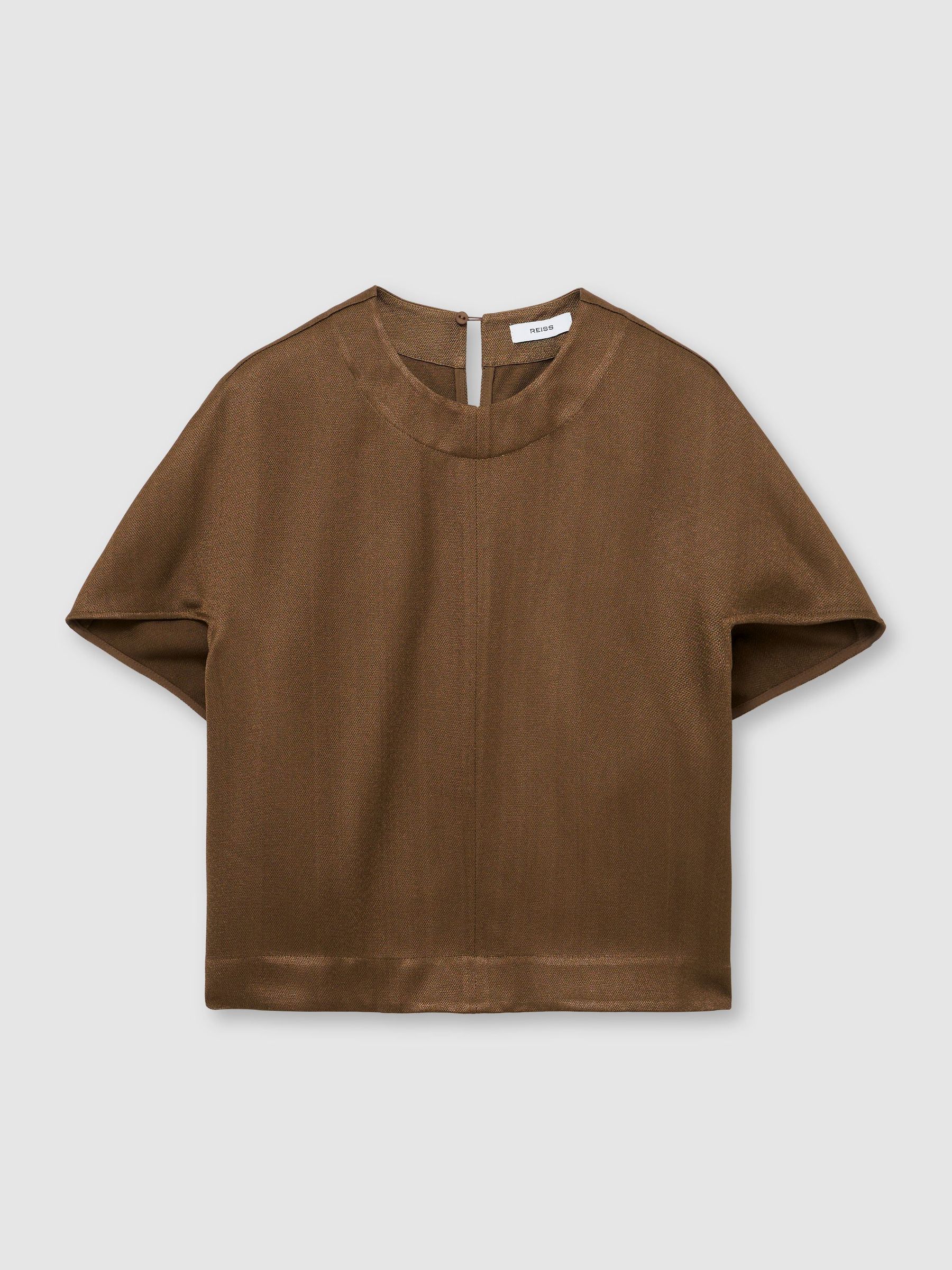 Woven Cap-Sleeve Top in Khaki Green - Image 2 of 9