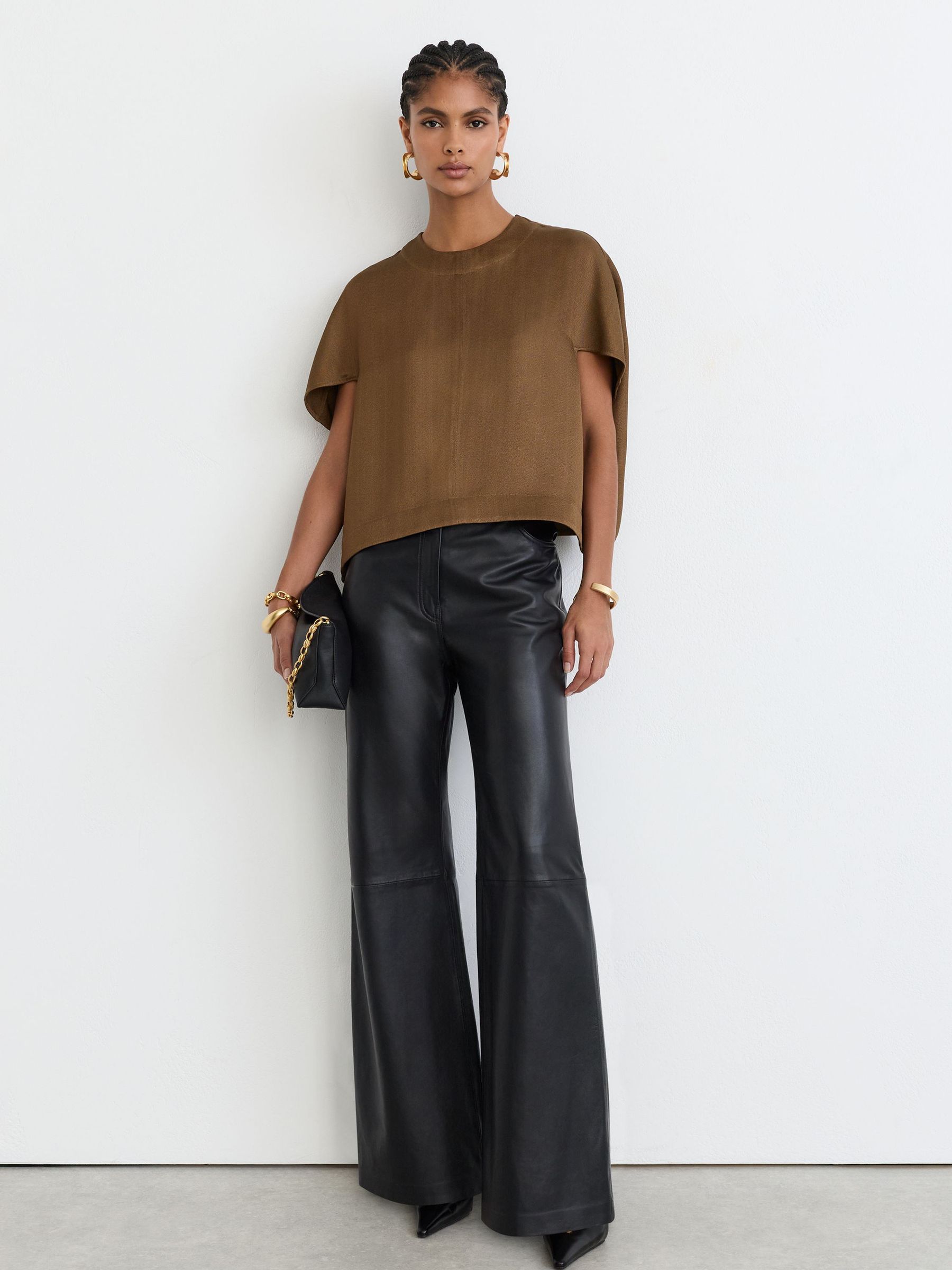 Woven Cap-Sleeve Top in Khaki Green - Image 3 of 9