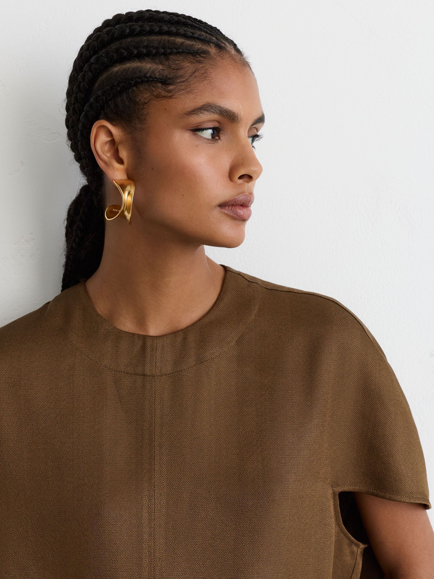 Woven Cap-Sleeve Top in Khaki Green - Image 4 of 9