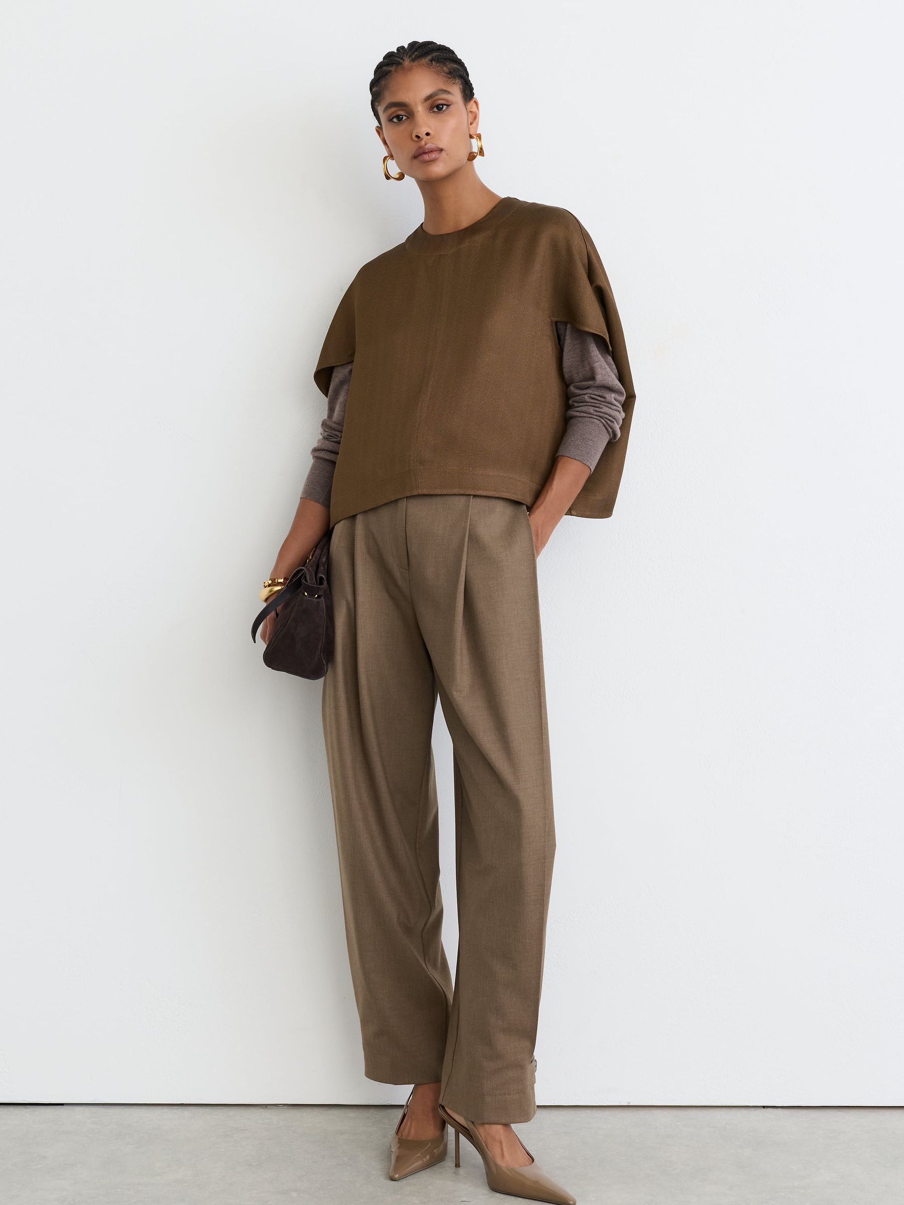 Woven Cap-Sleeve Top in Khaki Green - Image 6 of 9