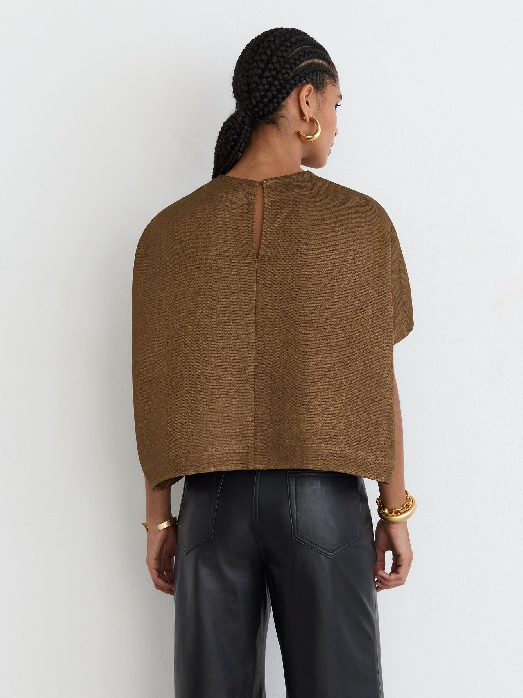 Woven Cap-Sleeve Top in Khaki Green - Image 8 of 9