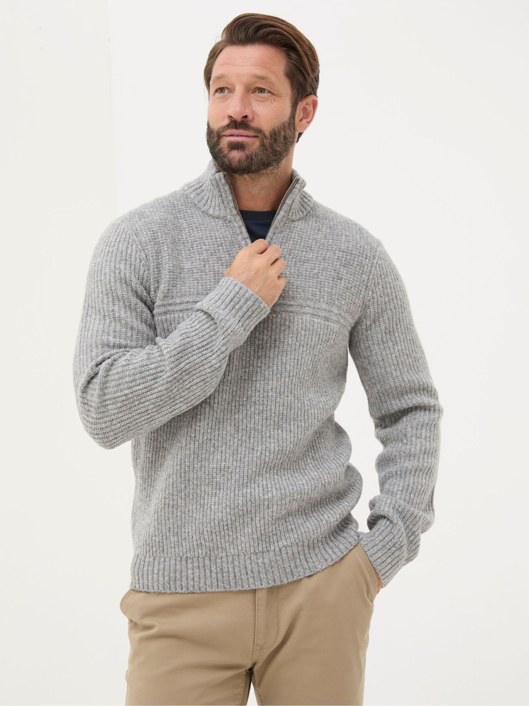Calder Grey Half Neck Jumper FatFace