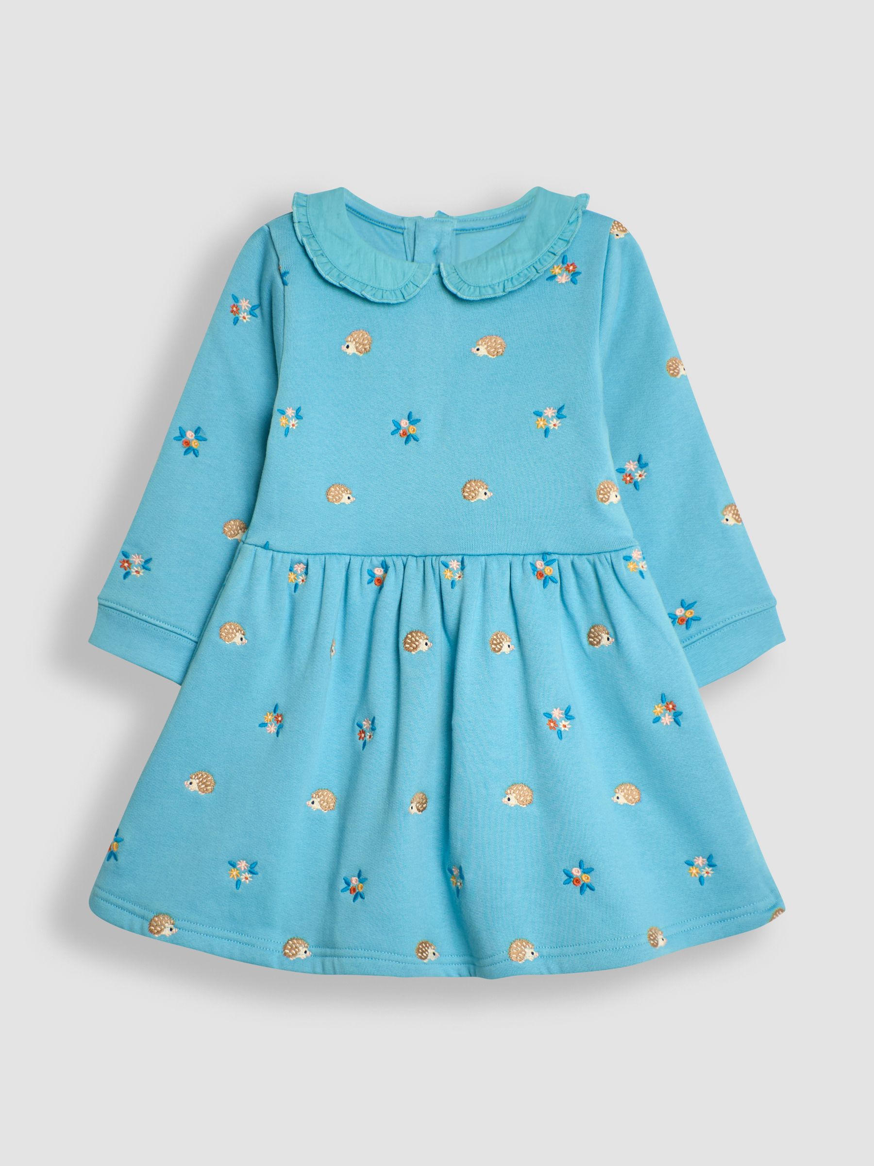 Duck Egg Blue Hedgehog Embroidered Sweat Dress With Collar - Image 2 of 5