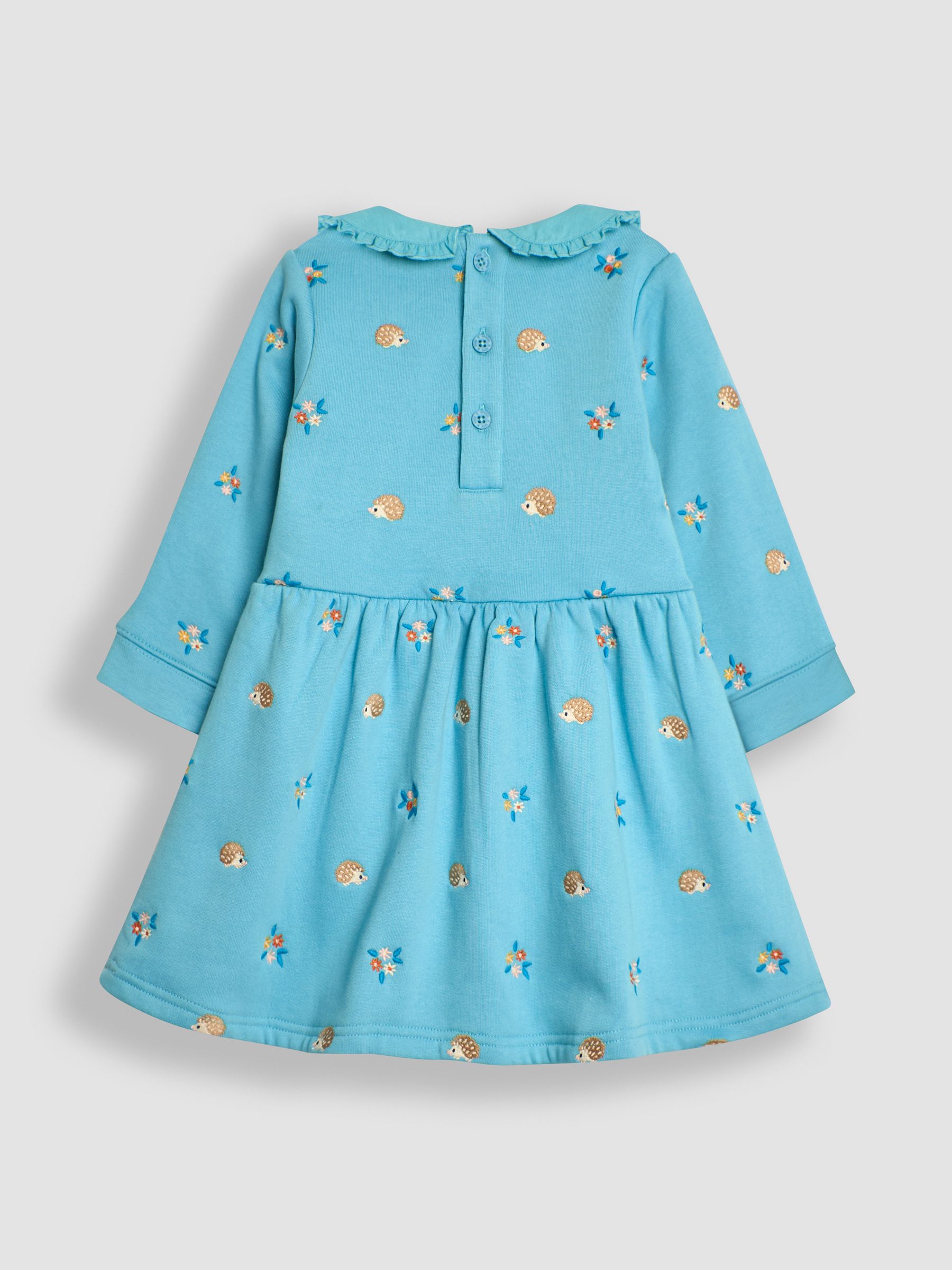 Duck Egg Blue Hedgehog Embroidered Sweat Dress With Collar - Image 3 of 5