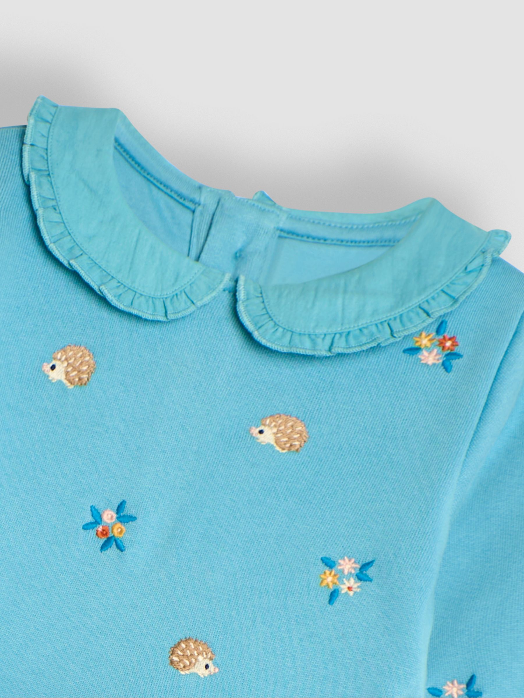 Duck Egg Blue Hedgehog Embroidered Sweat Dress With Collar - Image 4 of 5