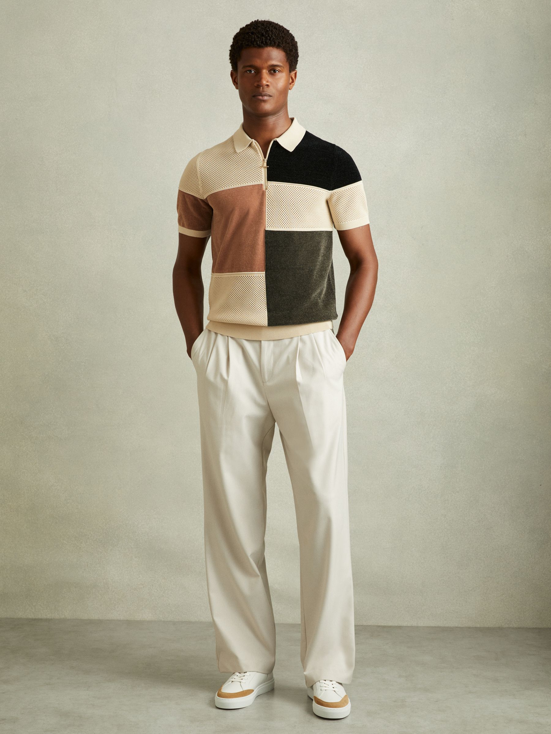 Hybrid Velour Half-Zip Polo Shirt in Green Smoke - Image 3 of 6