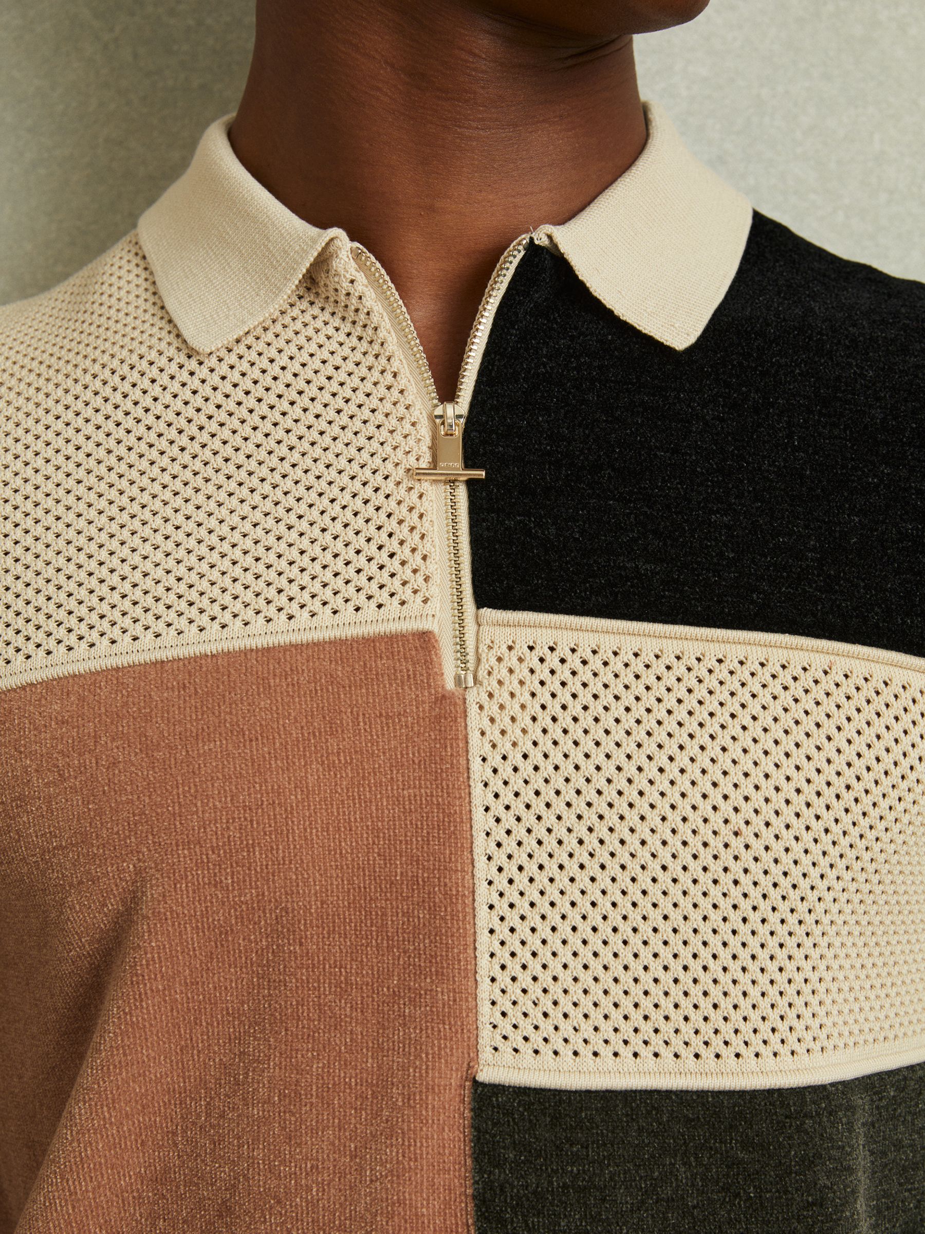 Hybrid Velour Half-Zip Polo Shirt in Green Smoke - Image 4 of 6