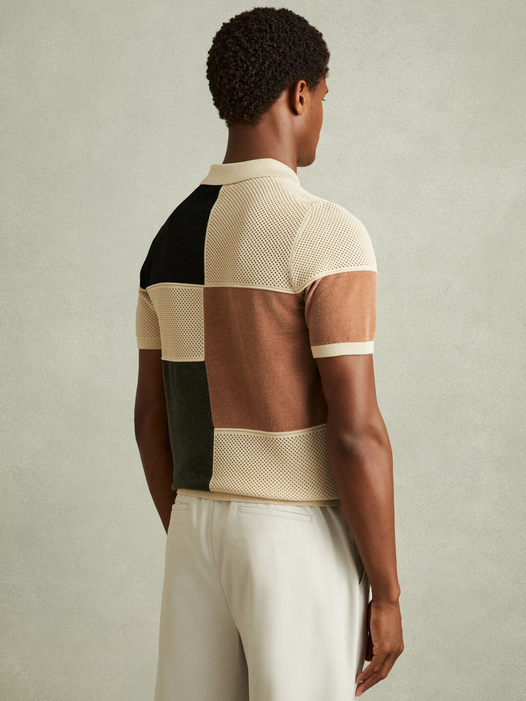 Hybrid Velour Half-Zip Polo Shirt in Green Smoke - Image 5 of 6