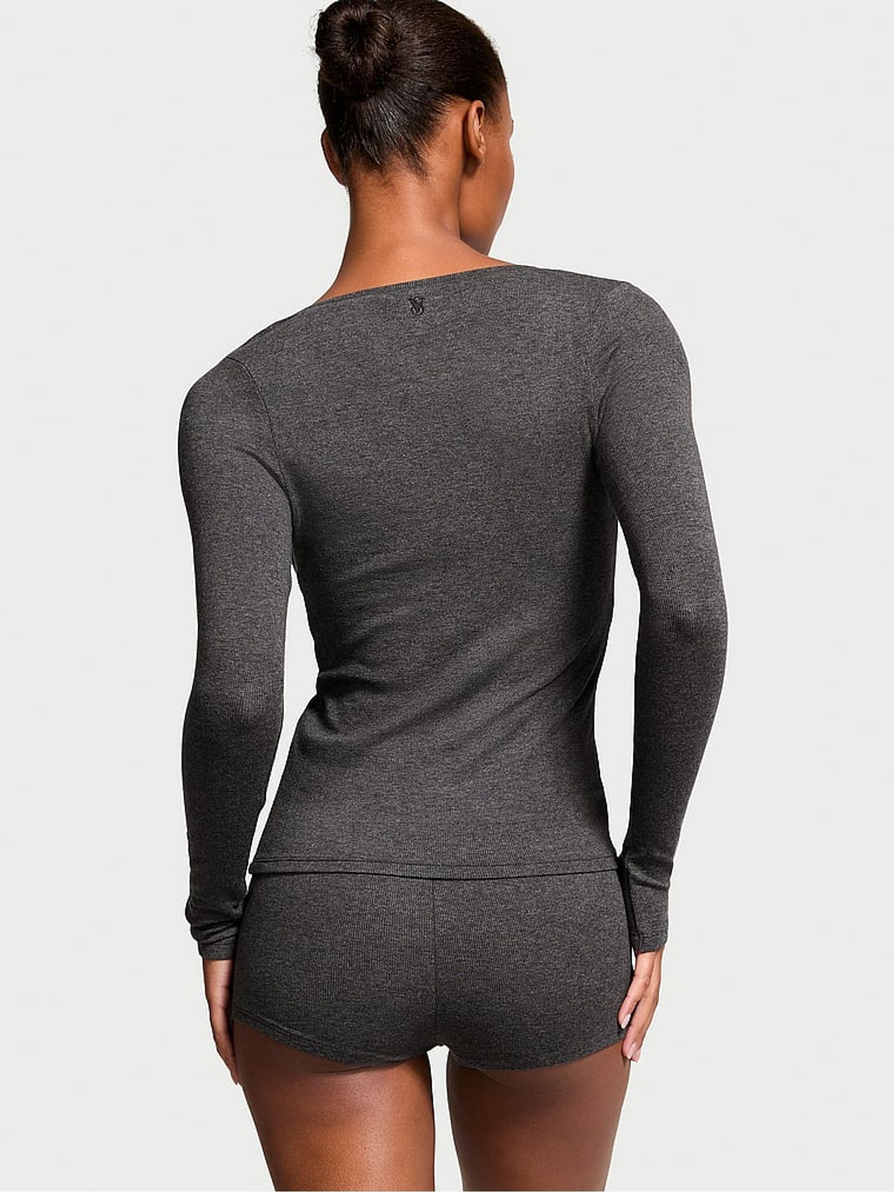 Grey Charcoal Heather Modal Rib Short Pyjama Set - Image 2 of 4