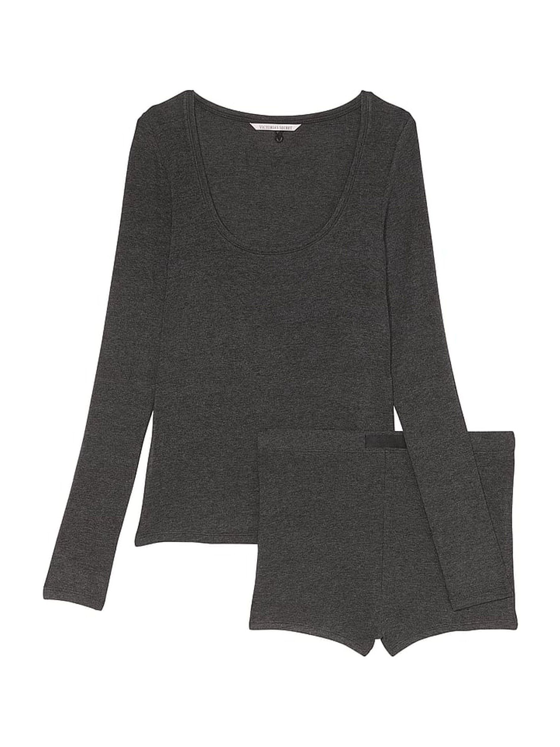 Grey Charcoal Heather Modal Rib Short Pyjama Set - Image 3 of 4
