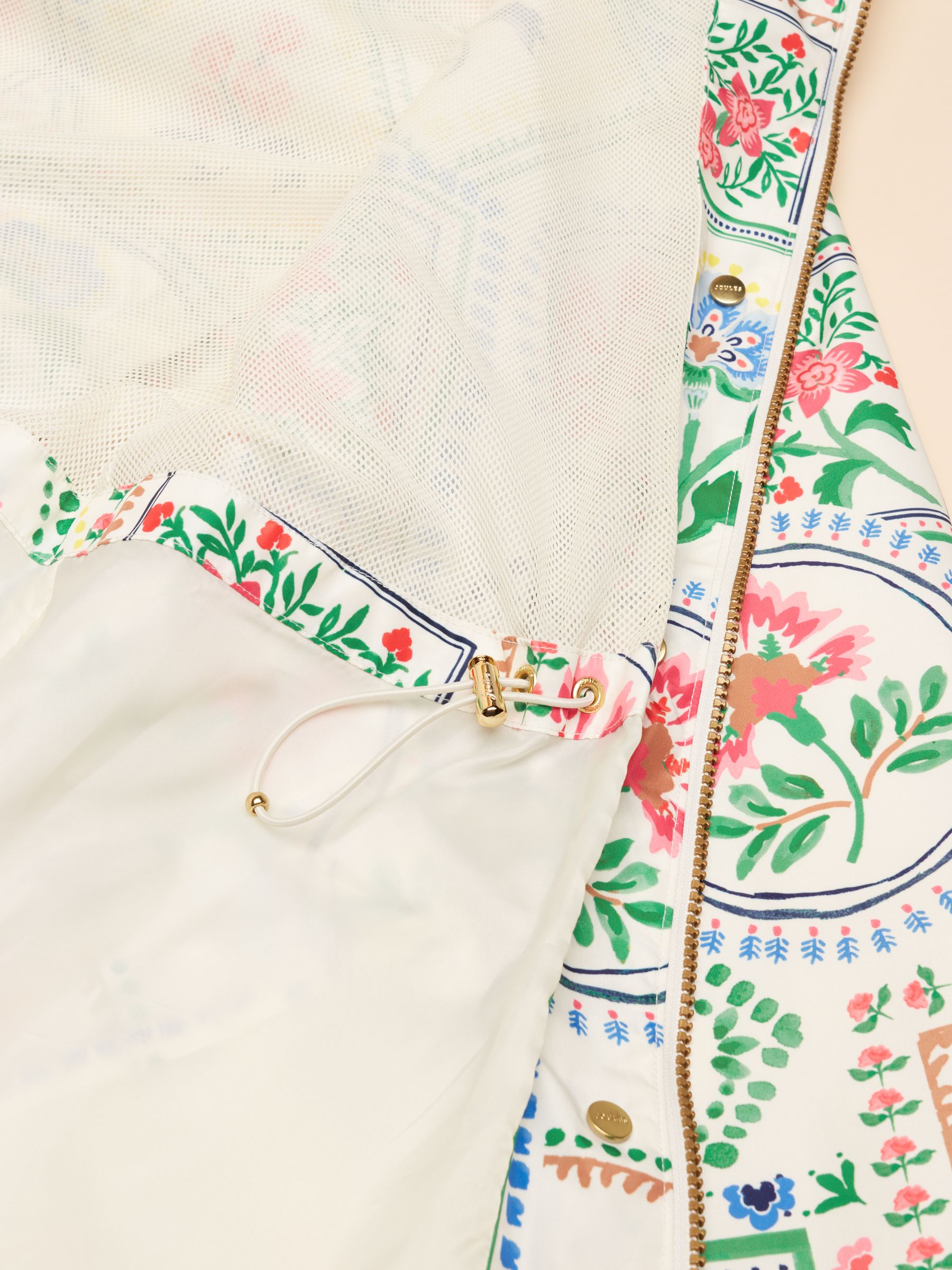 Holt Cream Tile Print Waterproof Packable Raincoat with Hood - Image 11 of 12