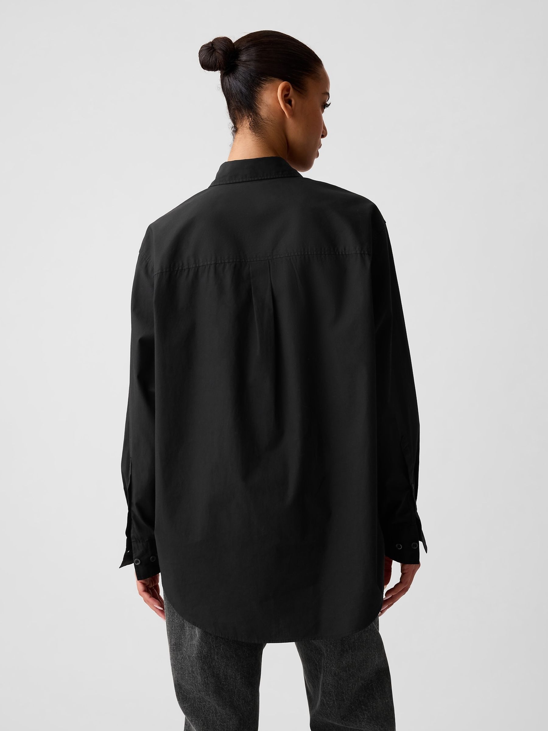 Black Cotton Long Sleeve Oversized Shirt - Image 4 of 5