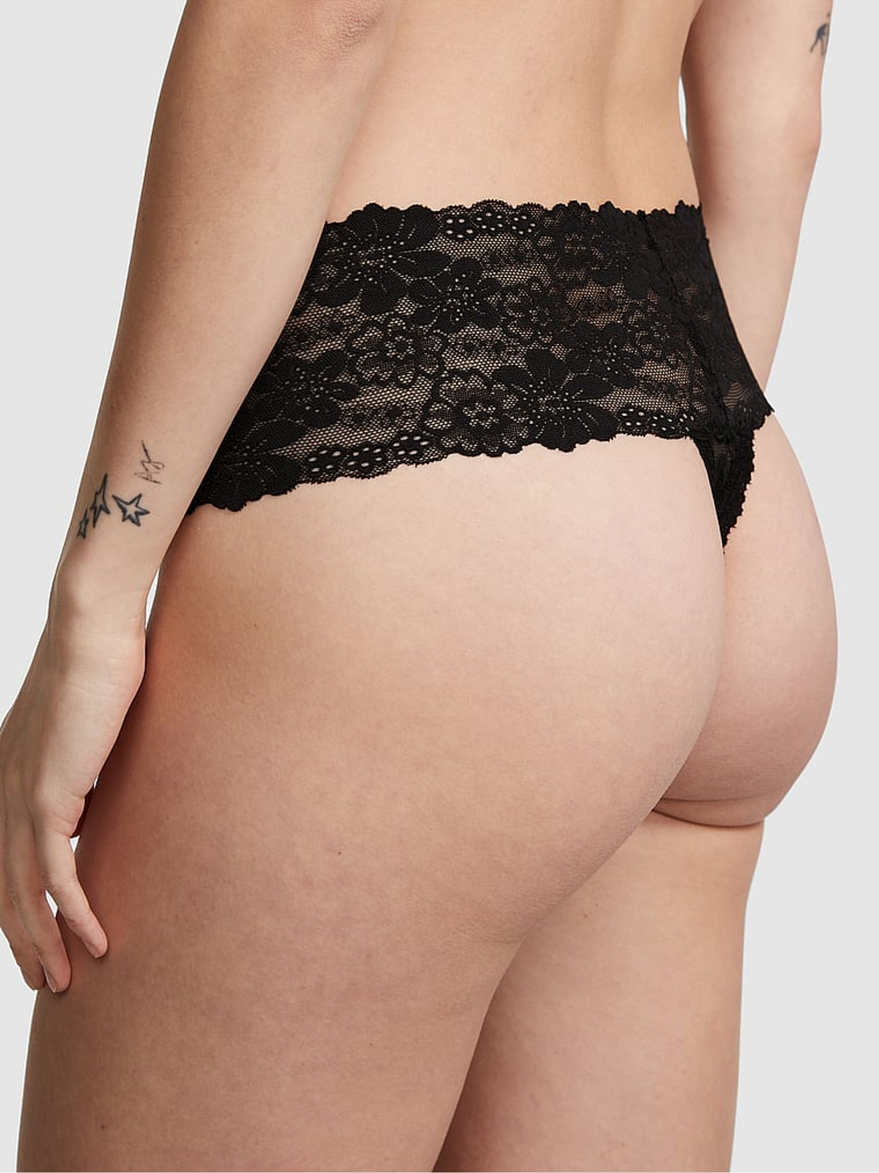 Pure Black High Leg Floral Lace Knickers - Image 2 of 3