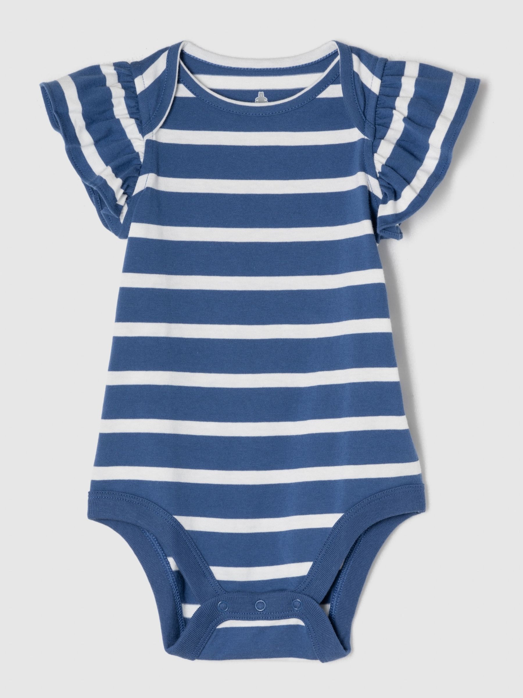 Blue Cotton Short Flutter Sleeve Print Baby Bodysuit (Newborn-24mths) - Image 1 of 2