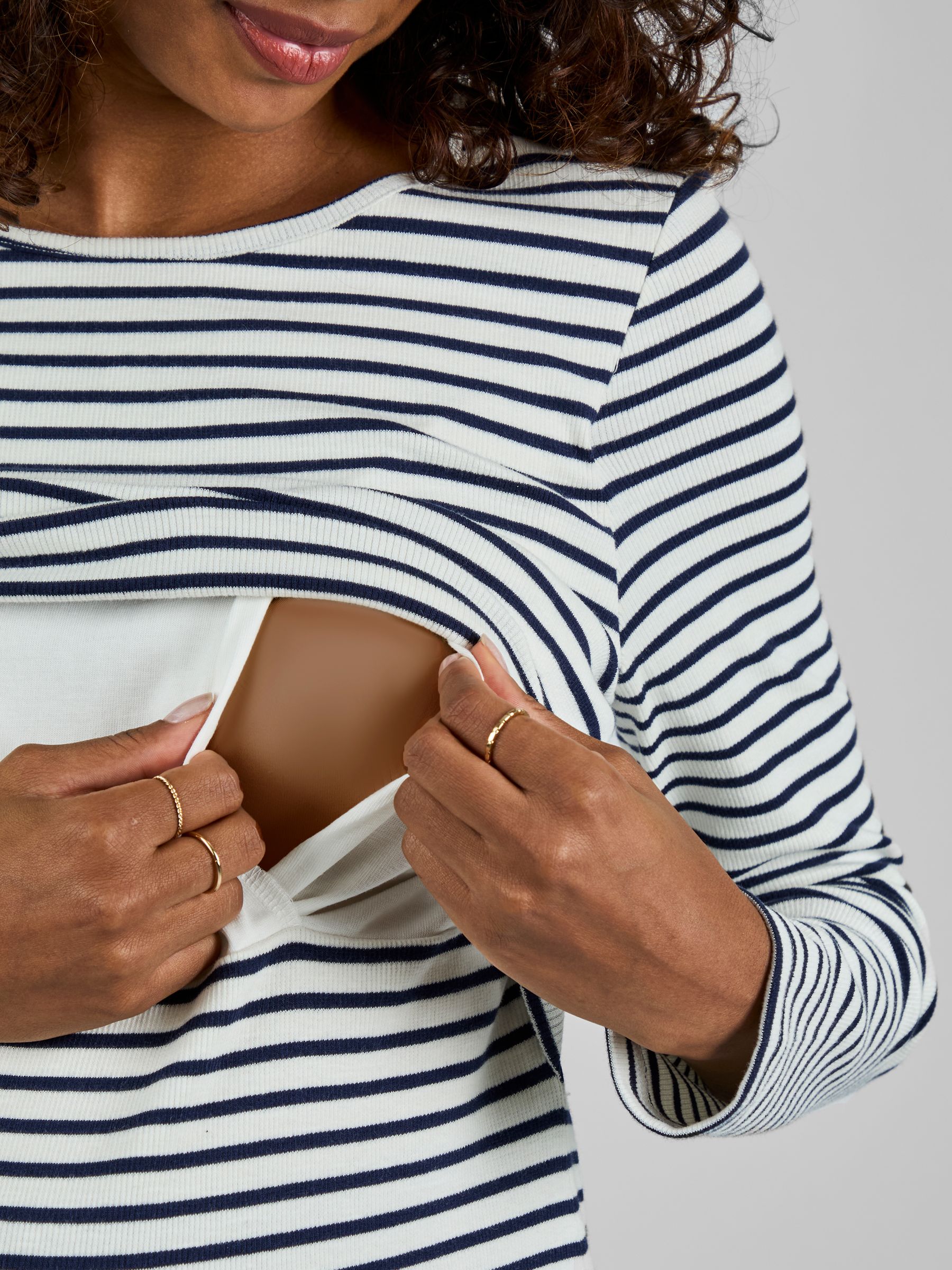 Ecru Cream & Black Stripe Ribbed Jersey Maternity & Nursing Top - Image 4 of 4