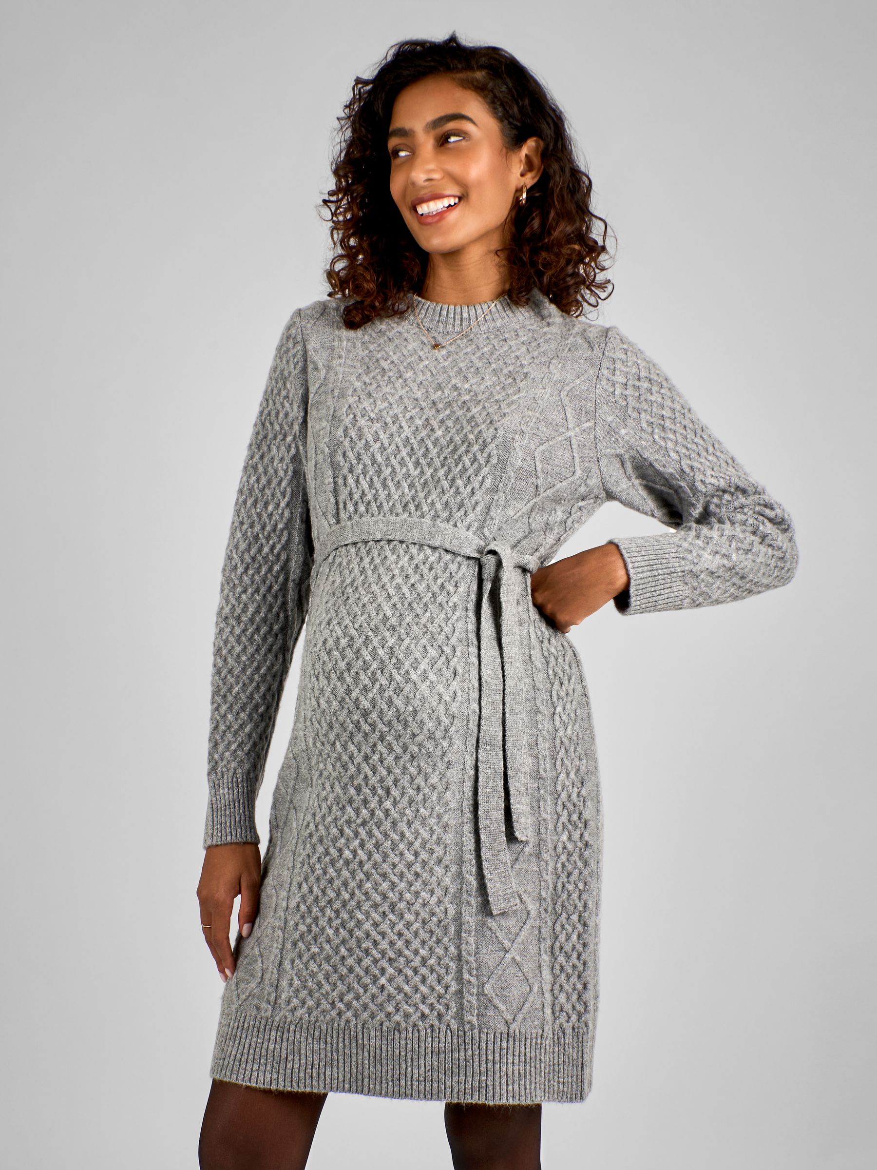 Grey Cable Knit High Neck Maternity Dress - Image 6 of 7