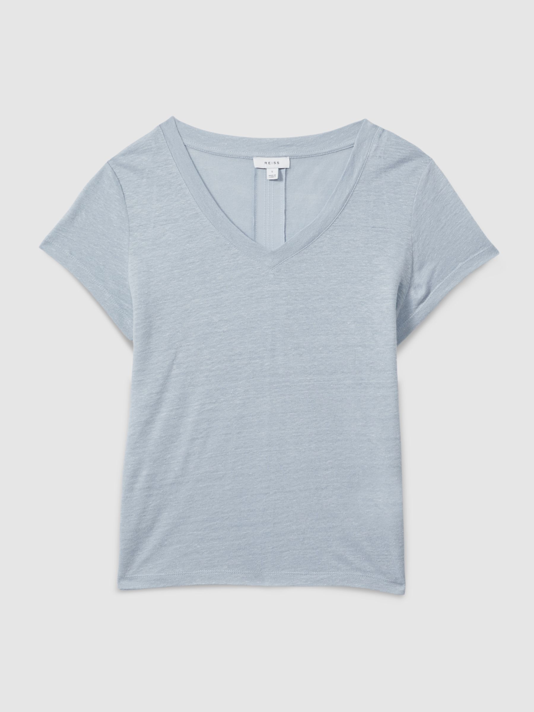 Marled Linen V Neck T-Shirt in Light Blue - Image 2 of 6 Marled Linen V Neck T-Shirt in Light Blue - Image 2 of 6