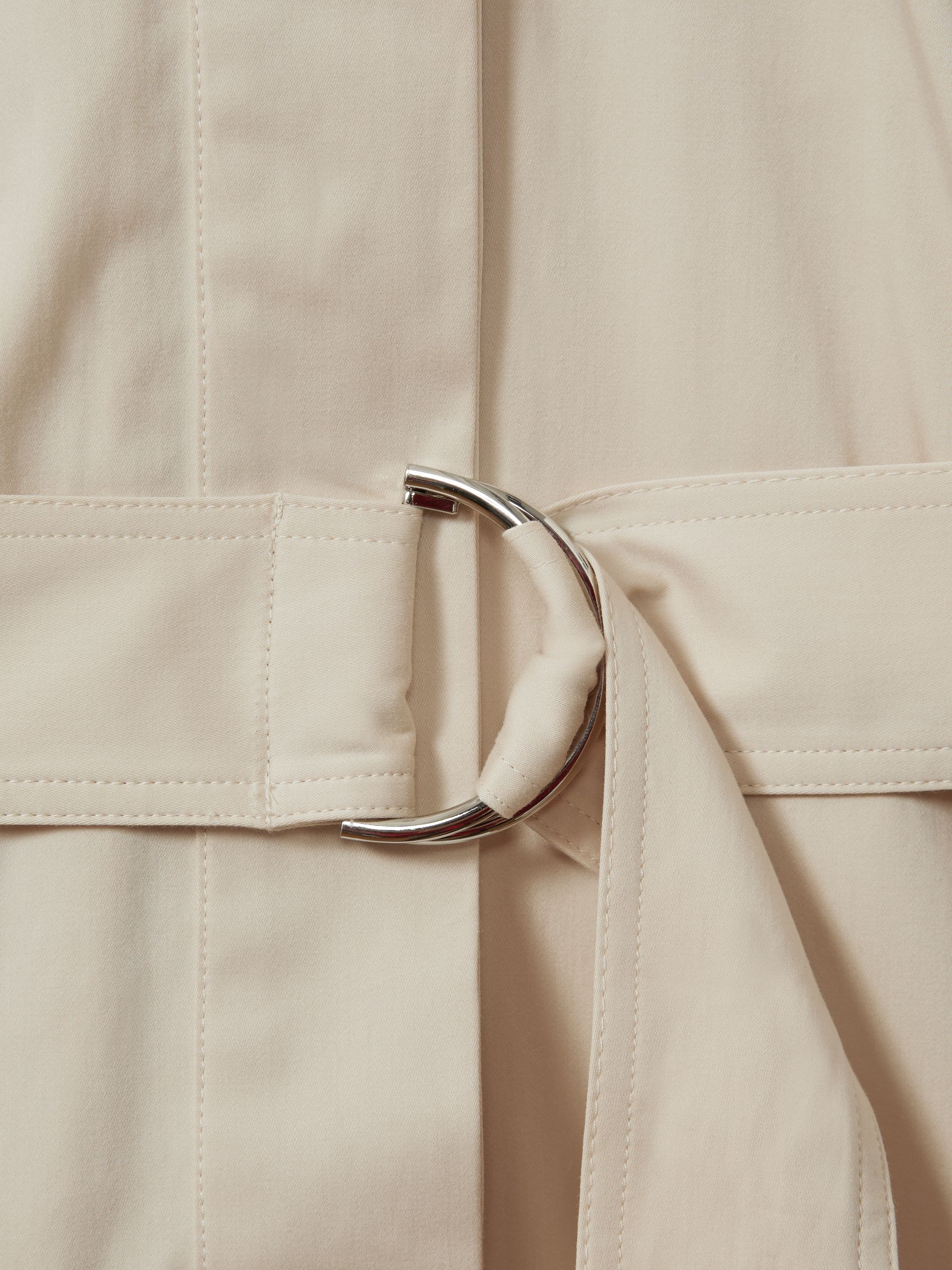 Cotton Blend Utility Belted Midi Dress in Stone - Image 6 of 6