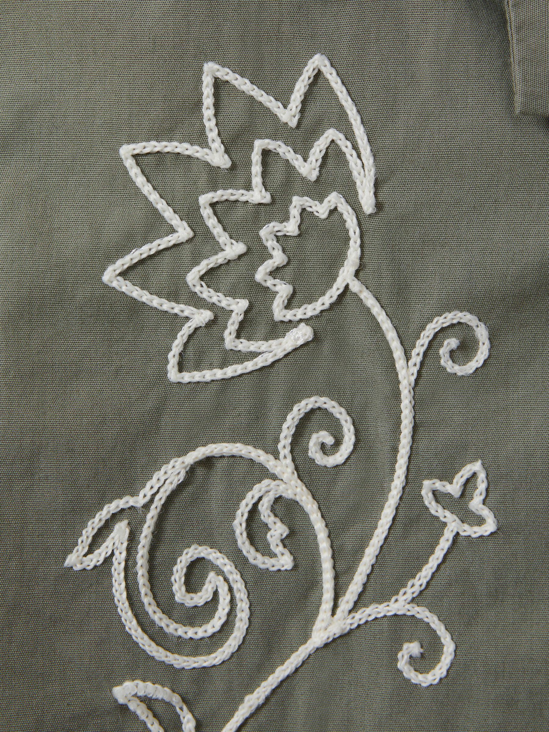 9-13 yrs Cotton Embroidered Cuban Collar Shirt in Sage/Off White - Image 4 of 4