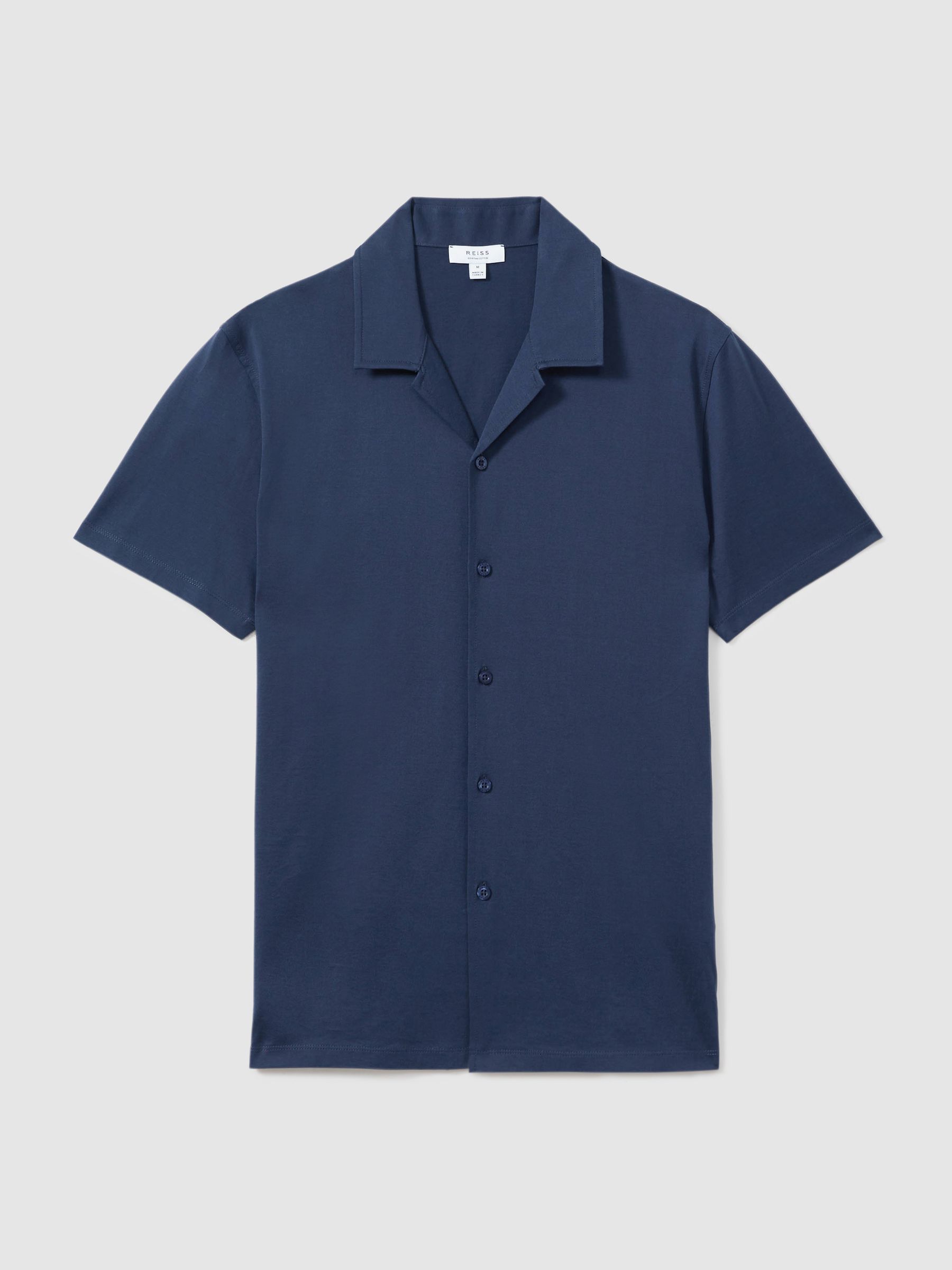 Mercerised 100% Cotton Jersey Cuban Collar Shirt in Airforce Blue - Image 2 of 6 Mercerised 100% Cotton Jersey Cuban Collar Shirt in Airforce Blue - Image 2 of 6