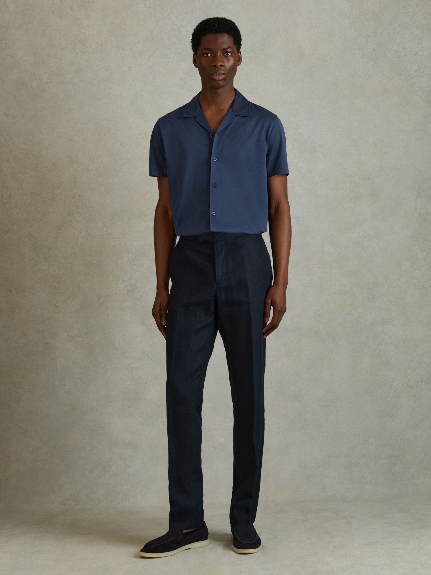 Mercerised 100% Cotton Jersey Cuban Collar Shirt in Airforce Blue - Image 3 of 6