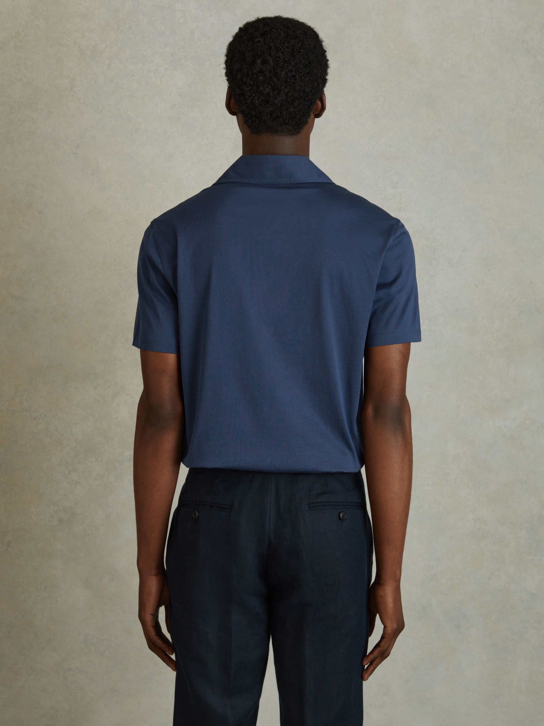 Mercerised 100% Cotton Jersey Cuban Collar Shirt in Airforce Blue - Image 5 of 6