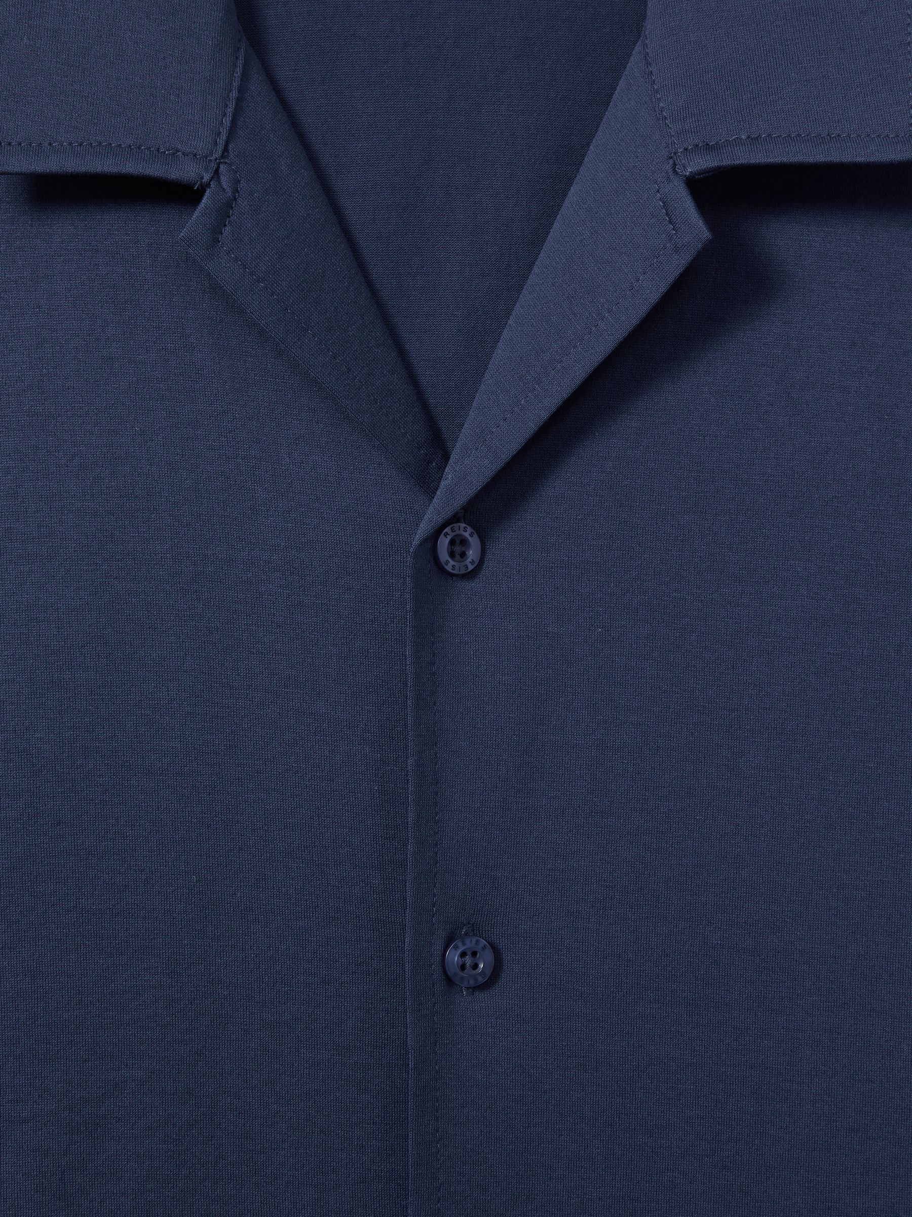 Mercerised 100% Cotton Jersey Cuban Collar Shirt in Airforce Blue - Image 6 of 6