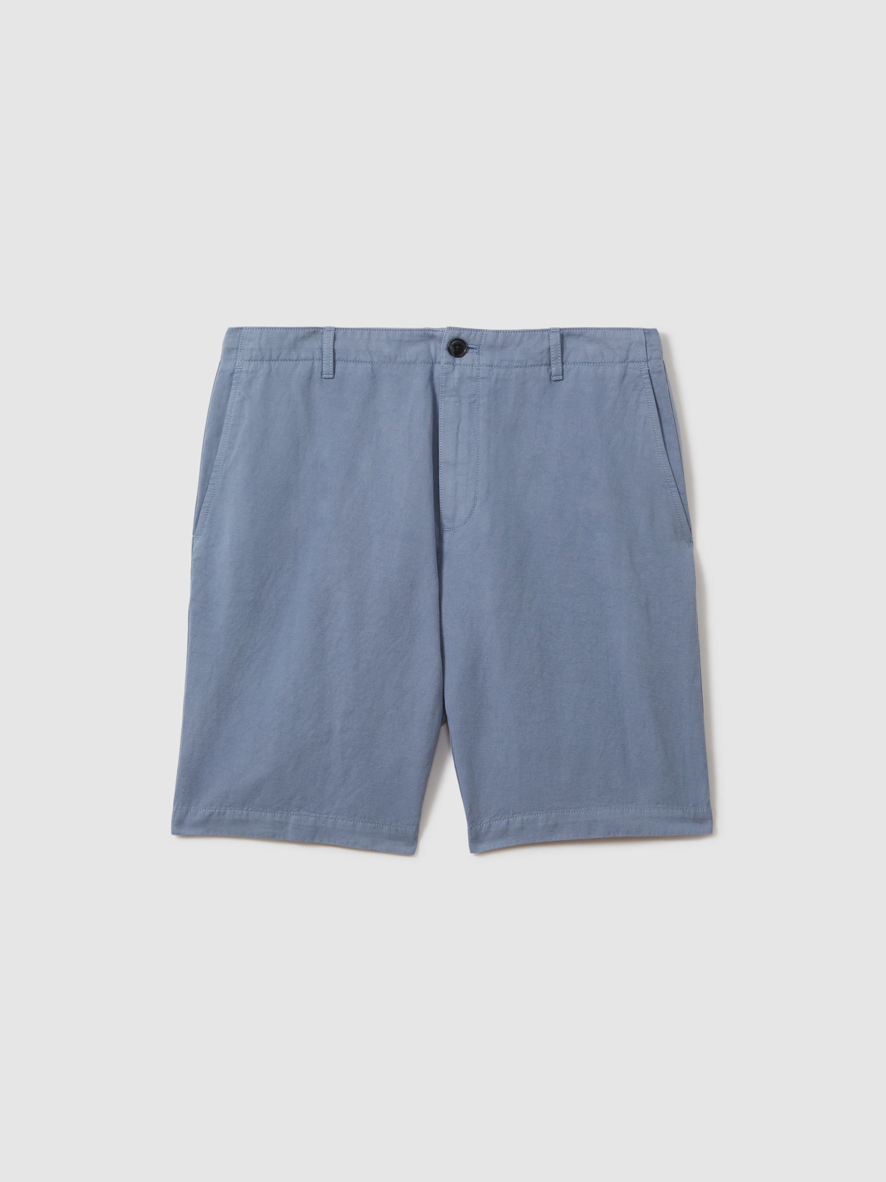 Cotton Linen Blend Internal Drawstring Shorts in Airforce Blue - Image 2 of 6