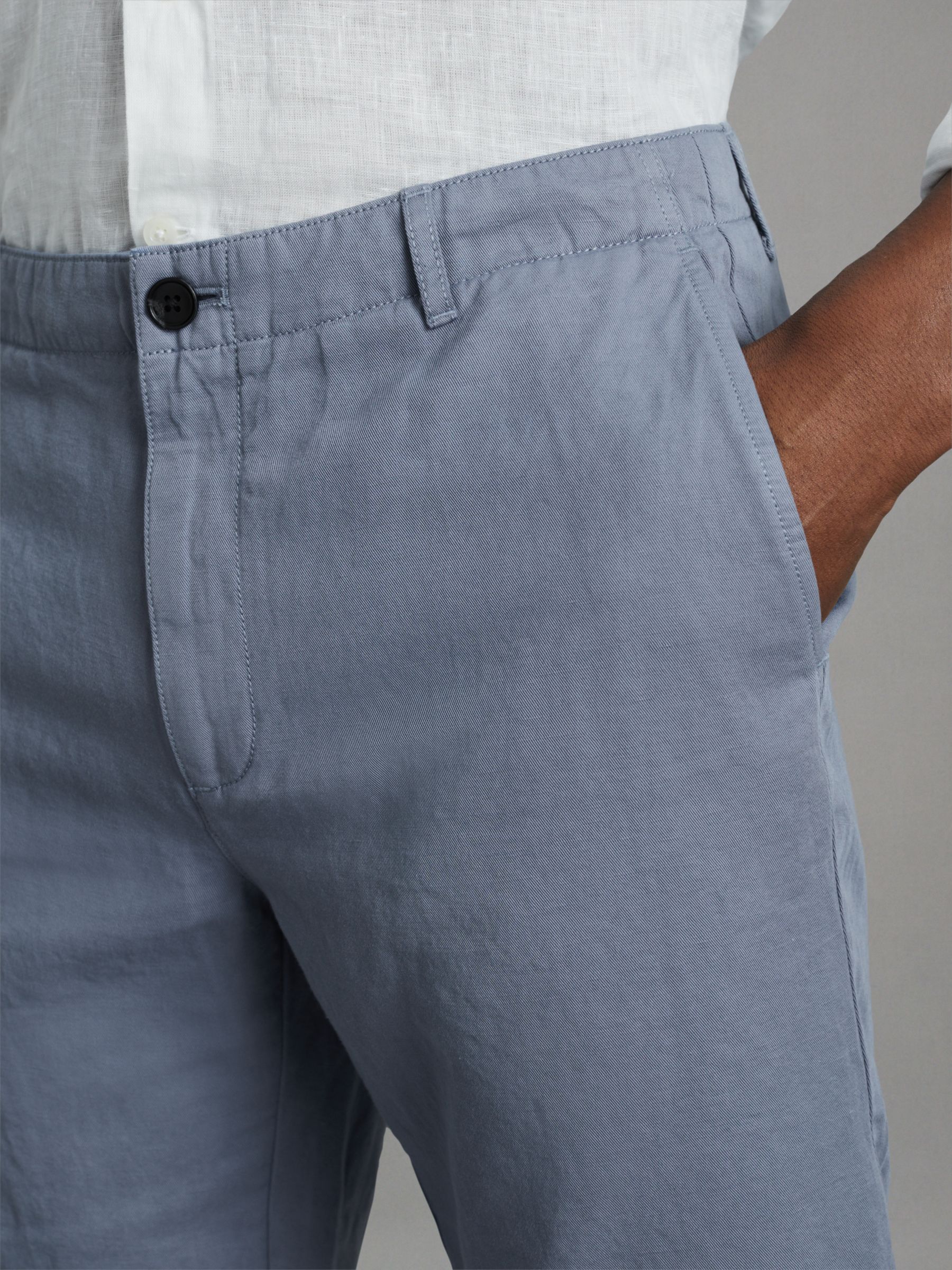 Cotton Linen Blend Internal Drawstring Shorts in Airforce Blue - Image 4 of 6