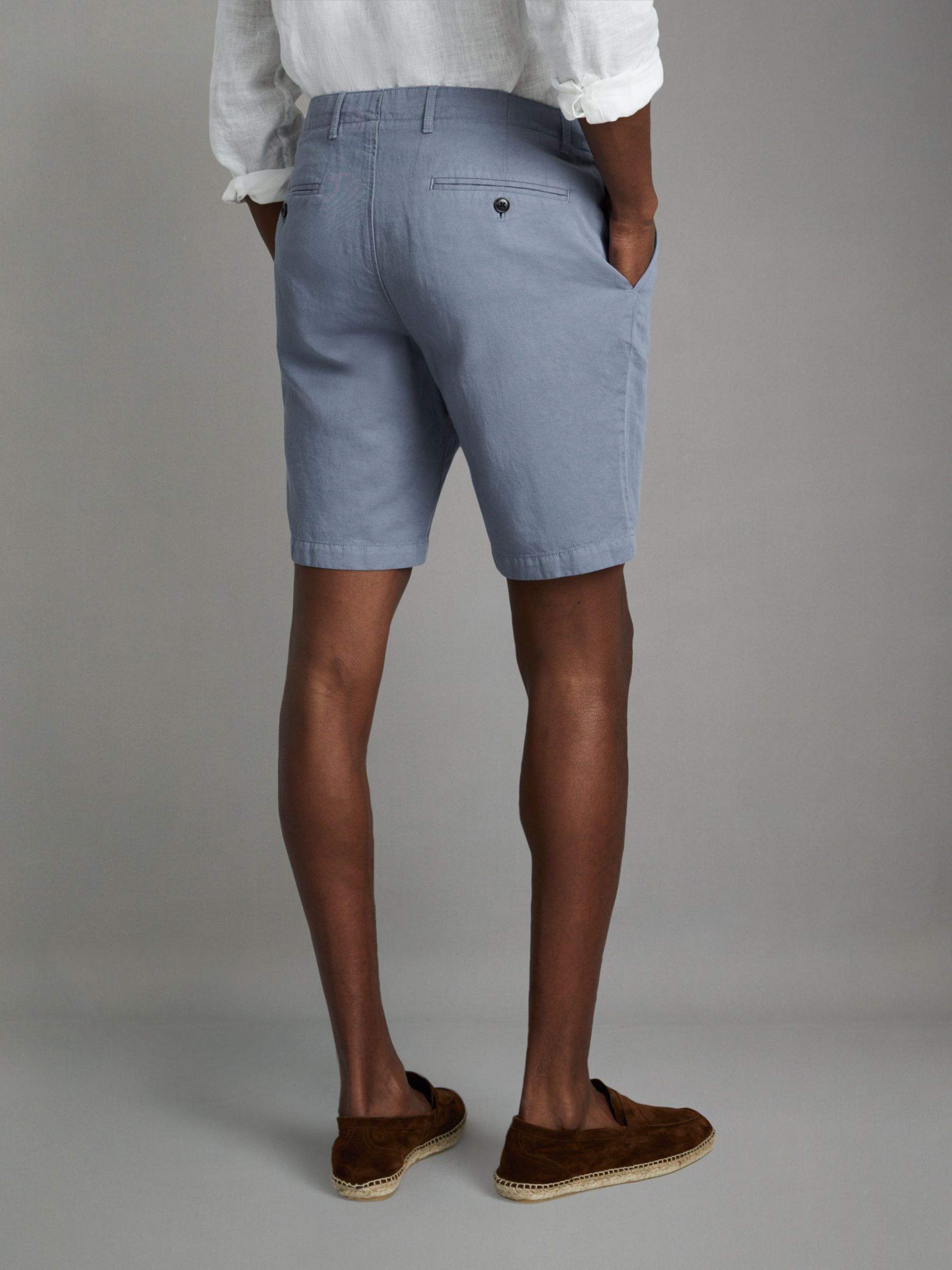 Cotton Linen Blend Internal Drawstring Shorts in Airforce Blue - Image 5 of 6