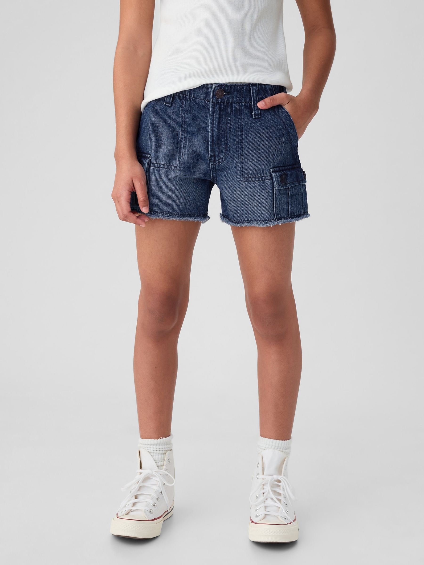Blue Low Rise Cargo Denim Shorts (5-13yrs) - Image 1 of 5