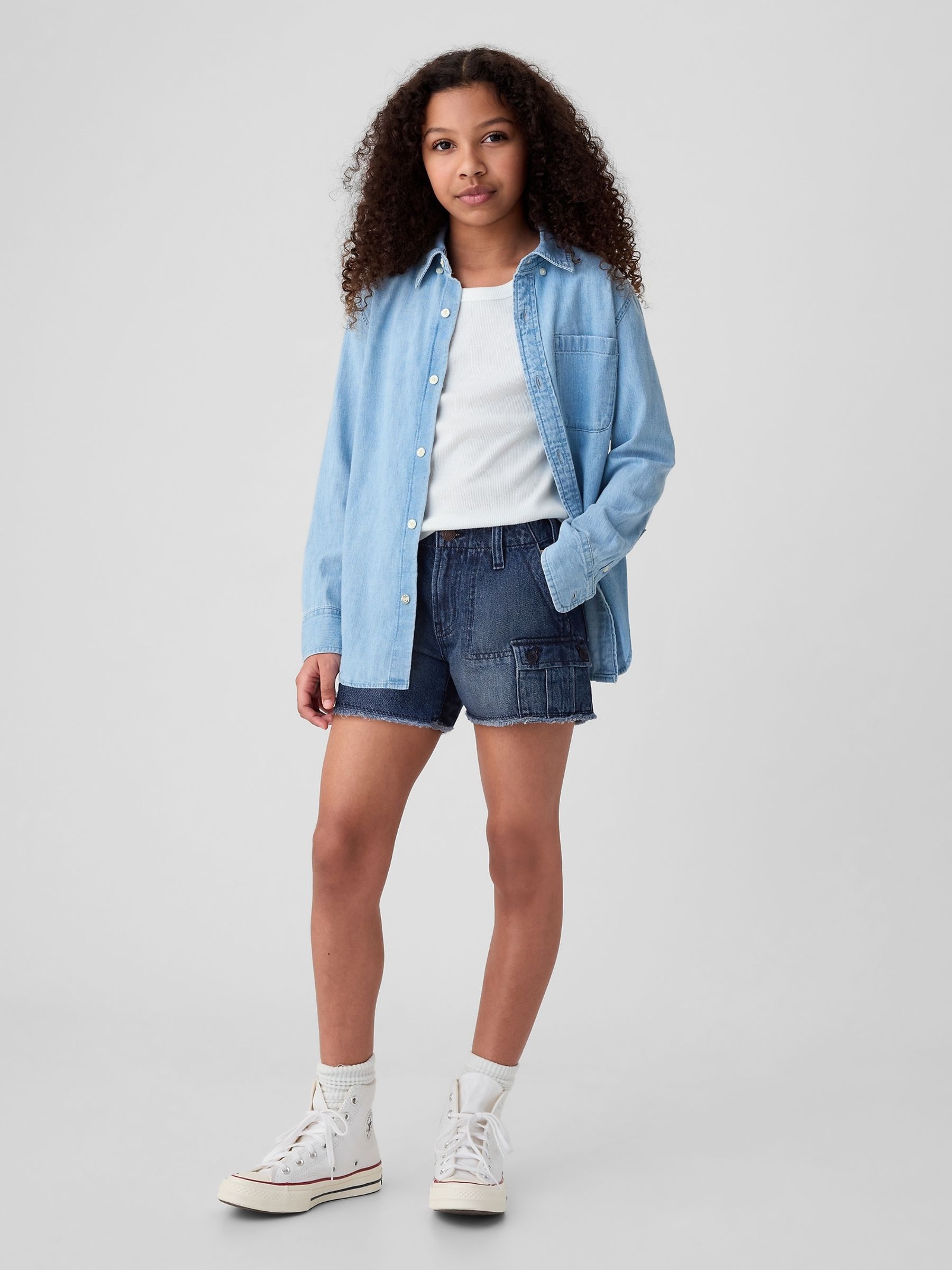 Blue Low Rise Cargo Denim Shorts (5-13yrs) - Image 3 of 5