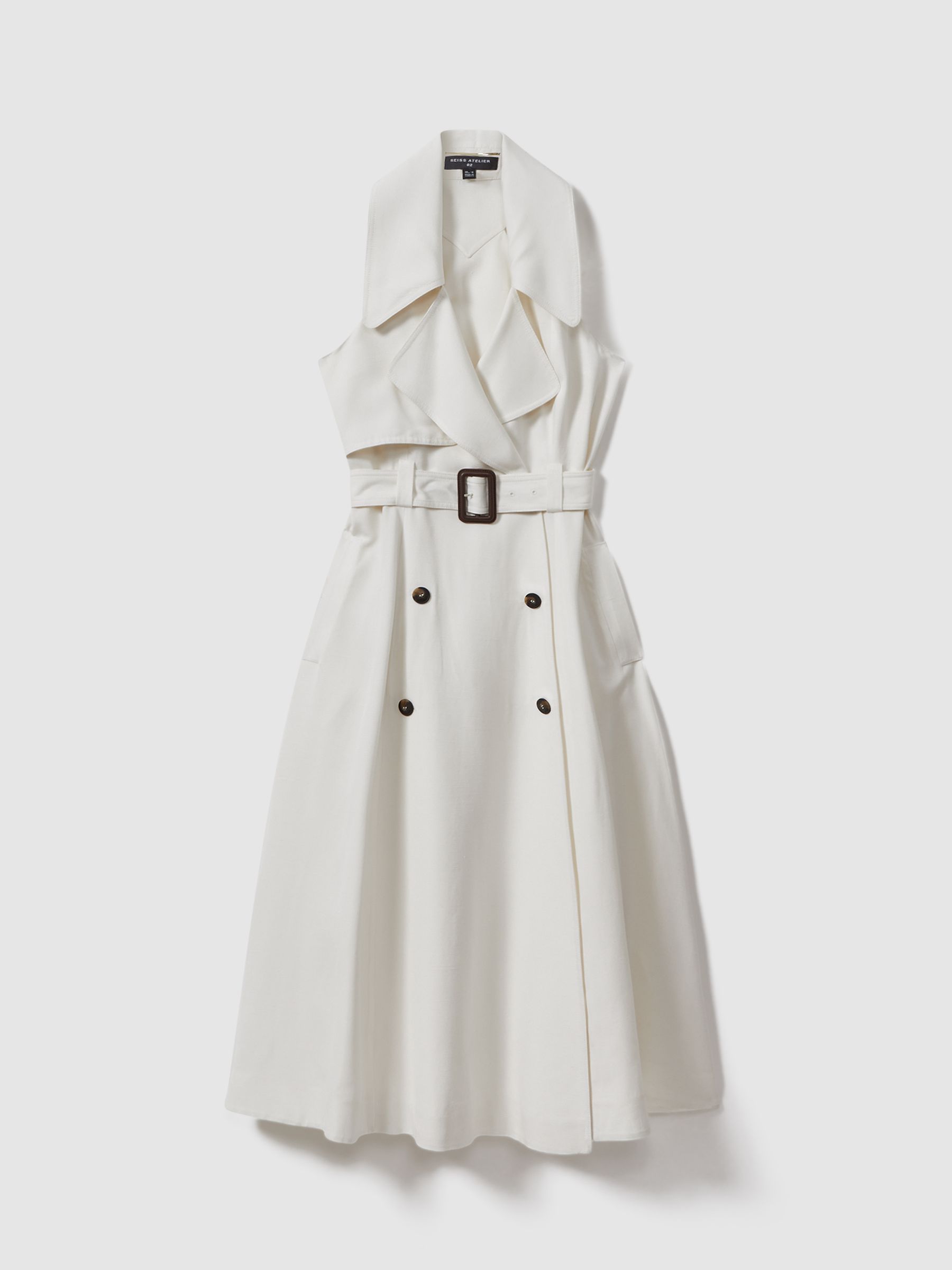Atelier Italian Textured Wrap Dress with Silk in Off White - Image 2 of 6