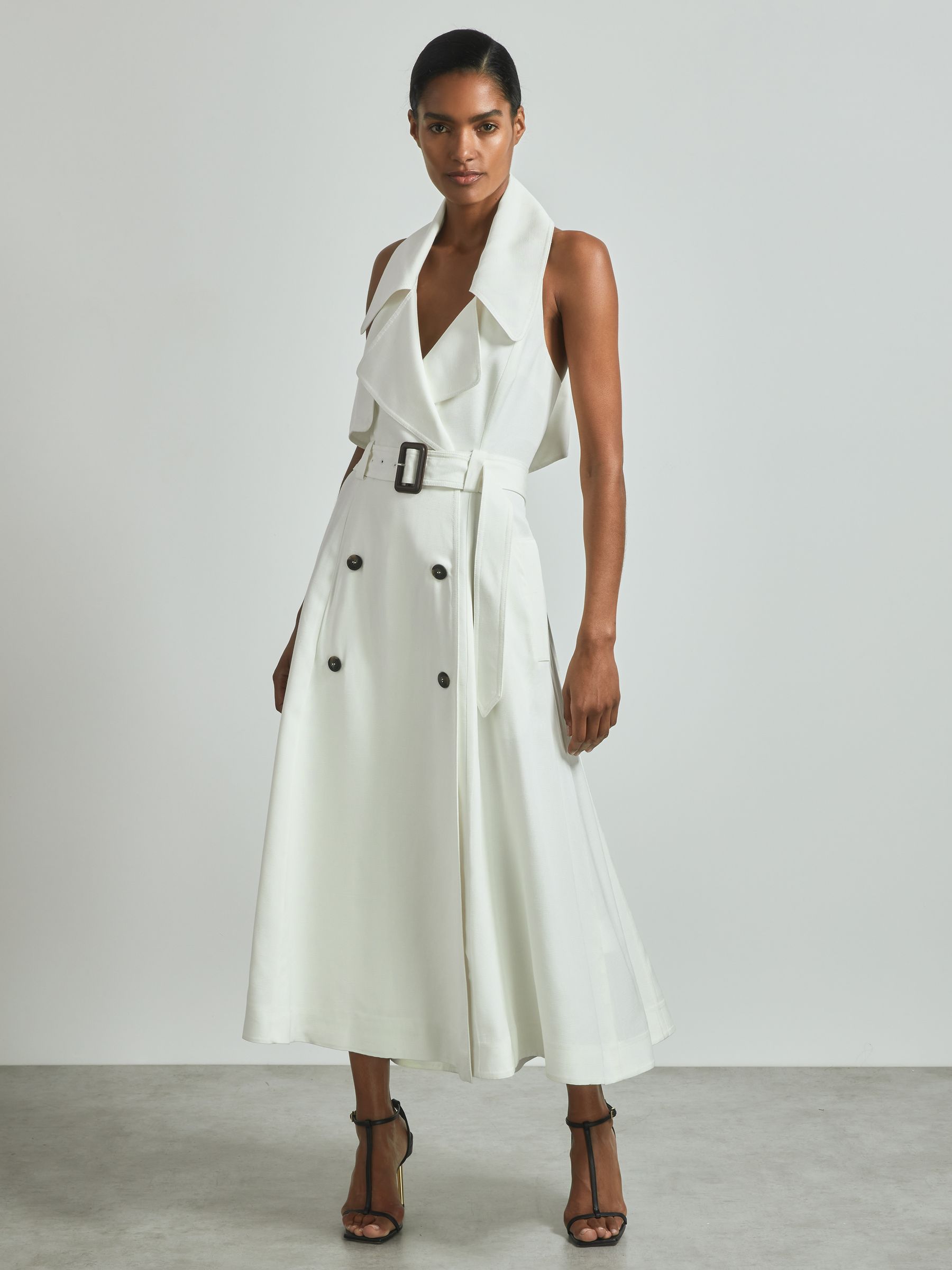 Atelier Italian Textured Wrap Dress with Silk in Off White - Image 4 of 6
