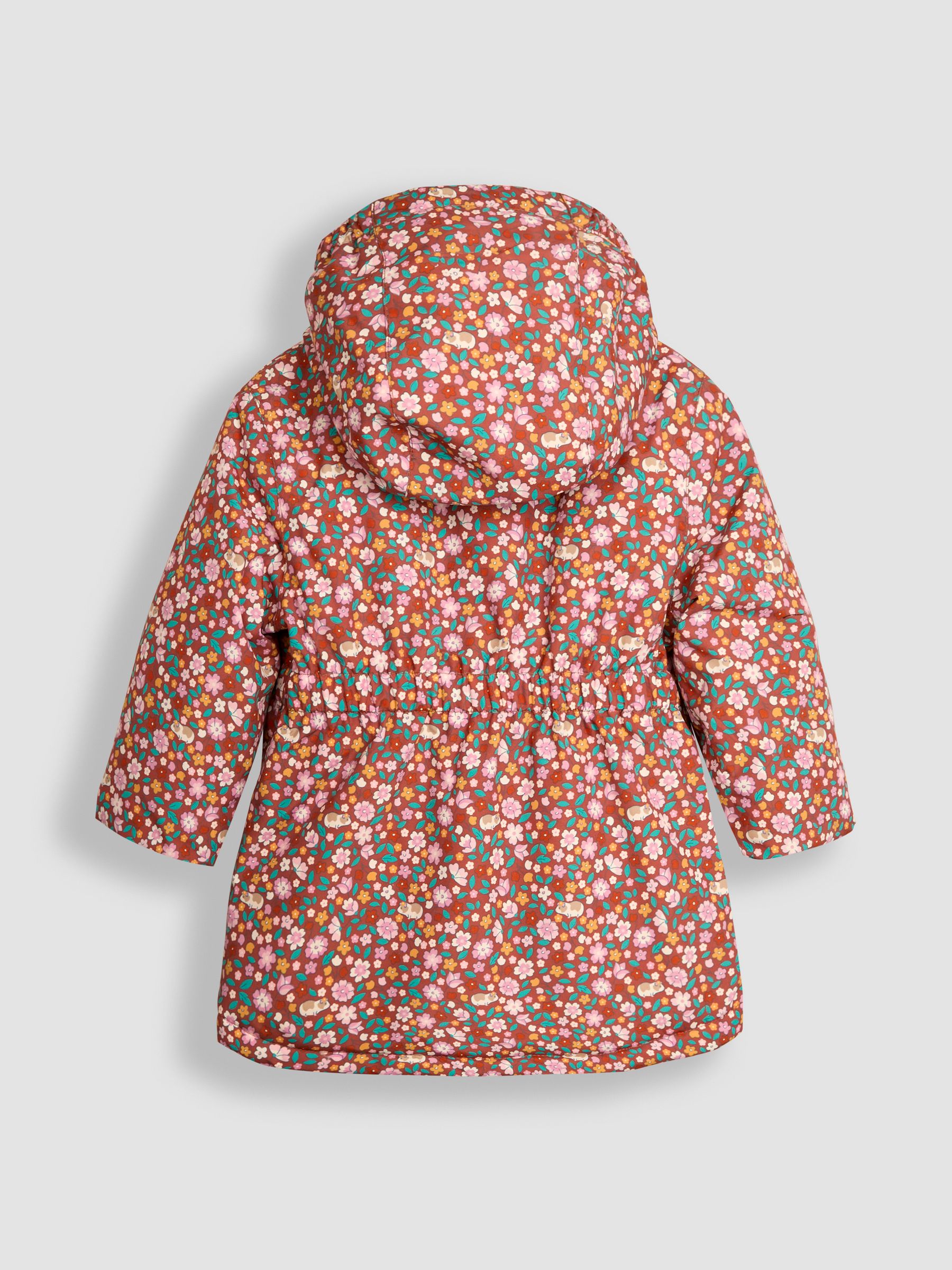 Toffee Brown Floral Hooded Cosy Lined Printed Parka - Image 2 of 3