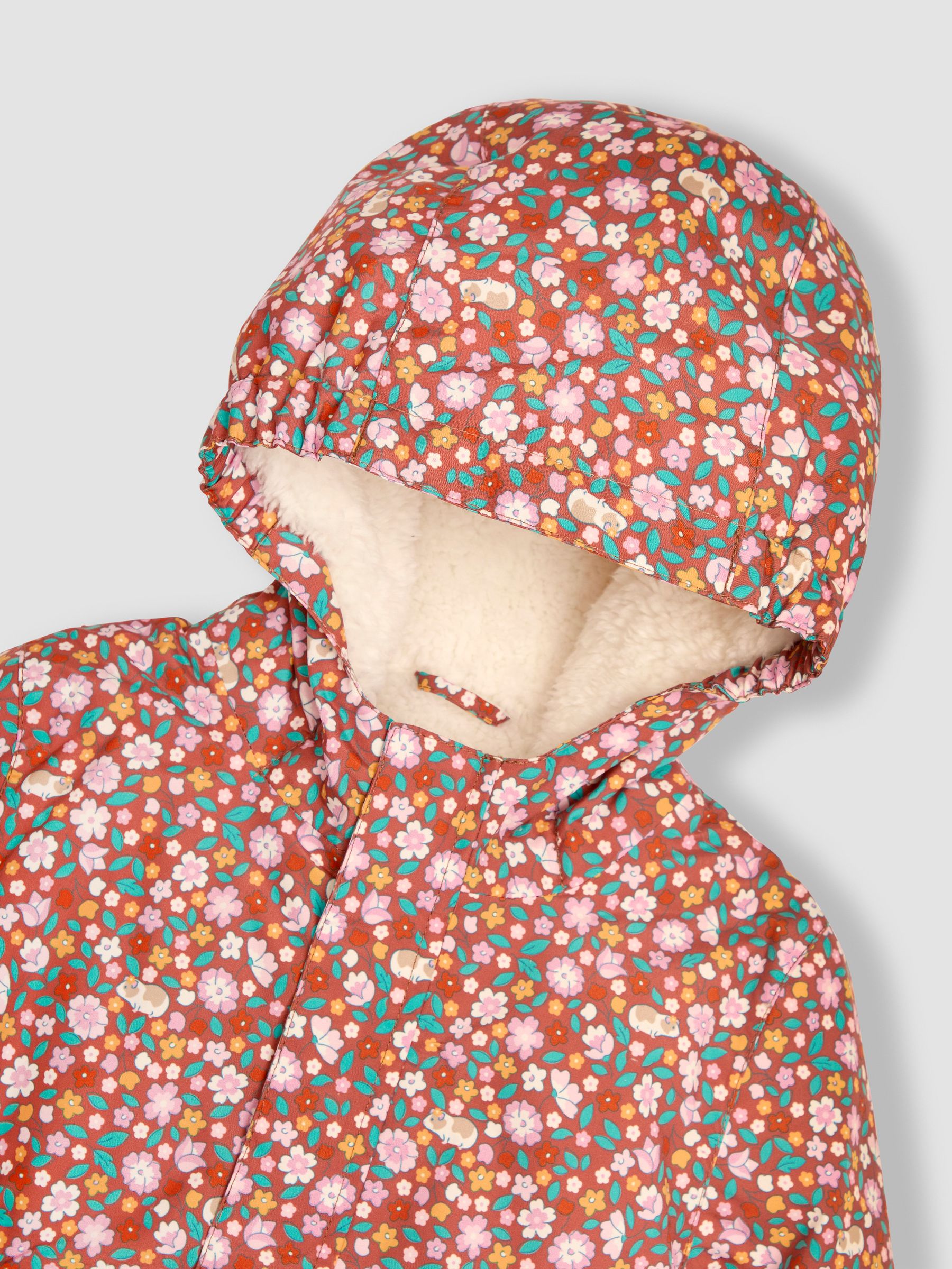 Toffee Brown Floral Hooded Cosy Lined Printed Parka - Image 3 of 3