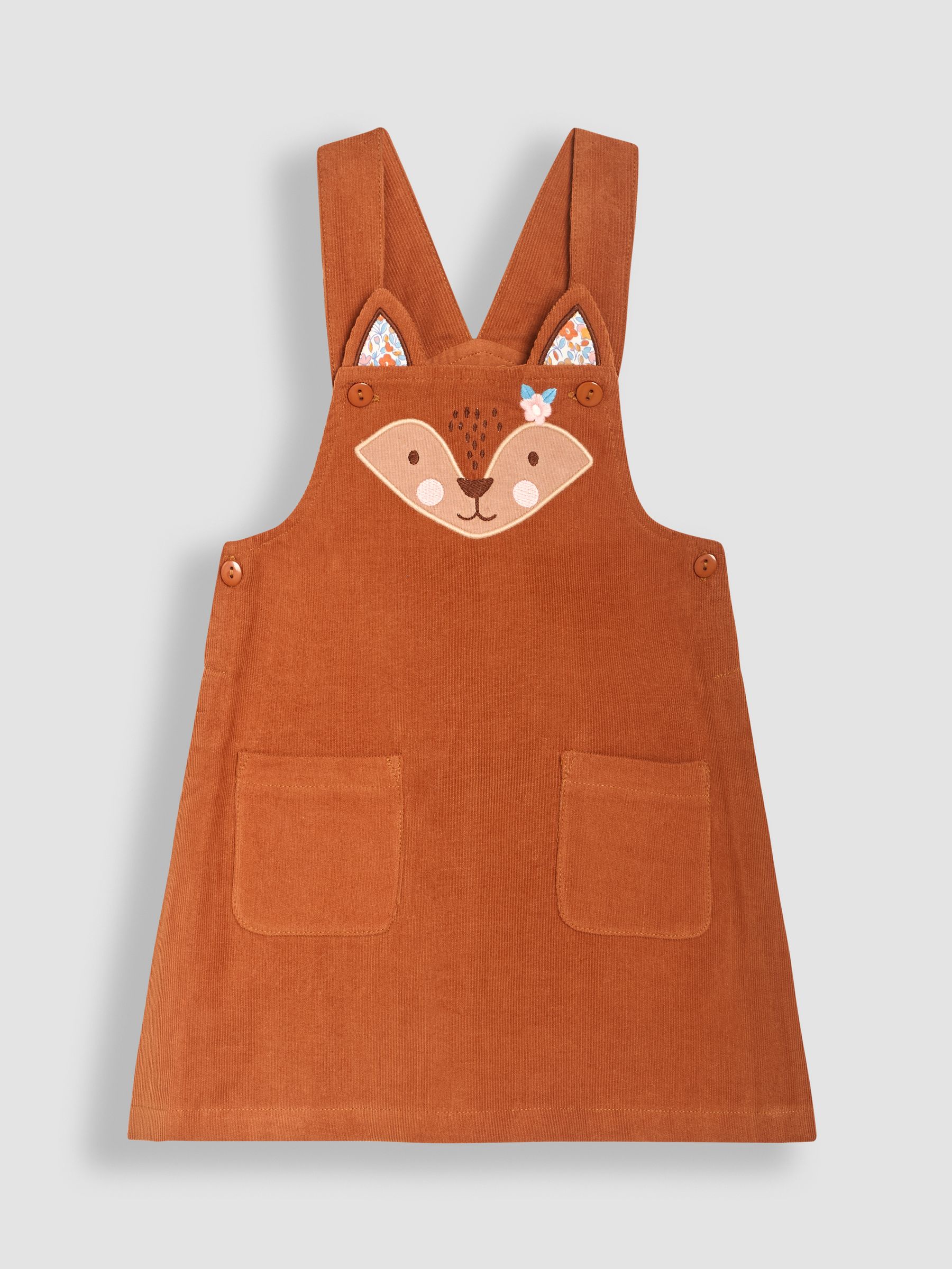 Brown Fox Appliqué Cord Dress & Floral Top Set - Image 2 of 6