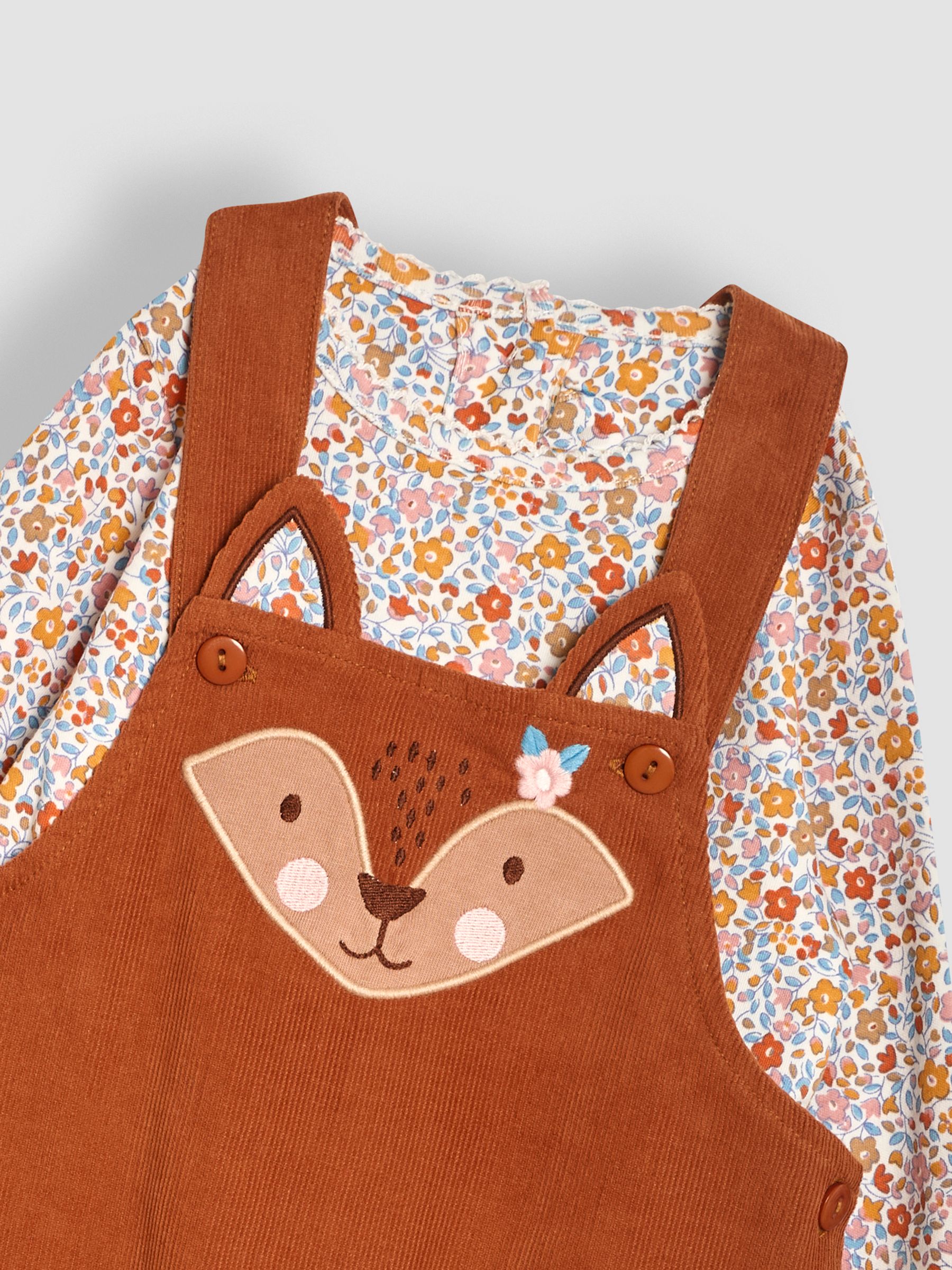 Brown Fox Appliqué Cord Dress & Floral Top Set - Image 6 of 6