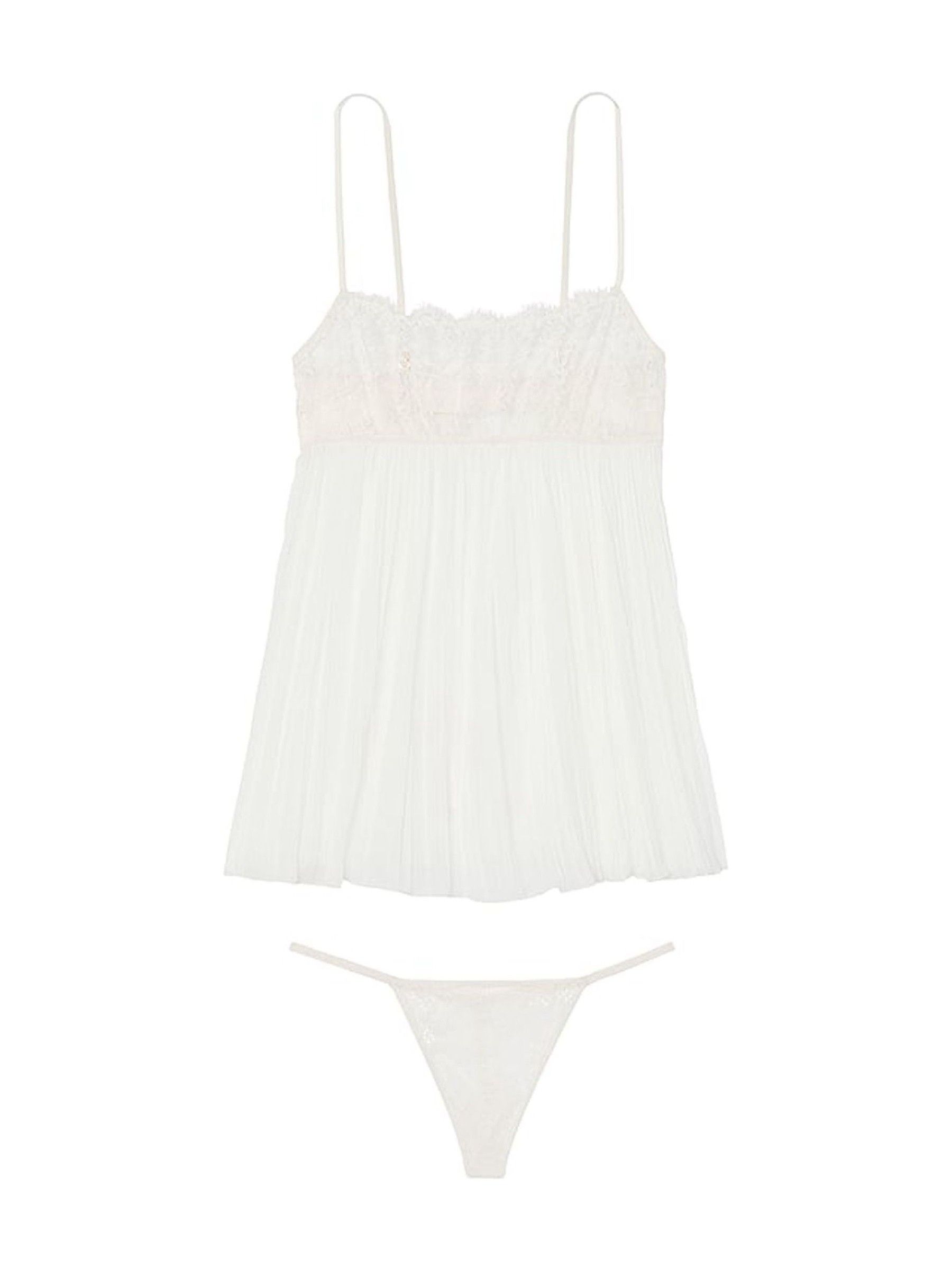 Coconut White Lace Top Pleated Babydoll Set - Image 3 of 3