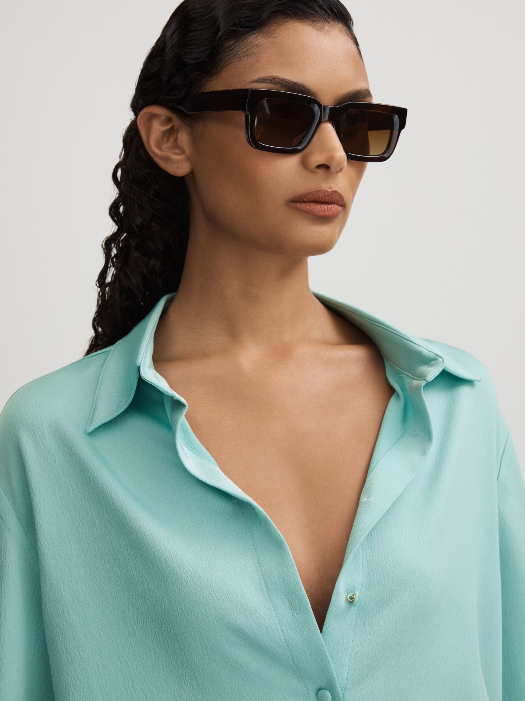 Lana Teal Anna Quan Japanese Satin Shirt - Image 3 of 5