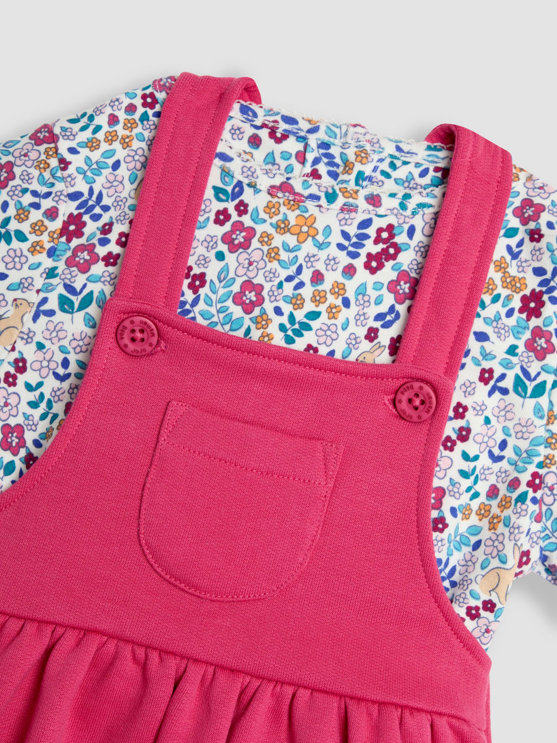 Raspberry Pink Bunny Appliqué Pinafore Dress & Top Set - Image 6 of 6