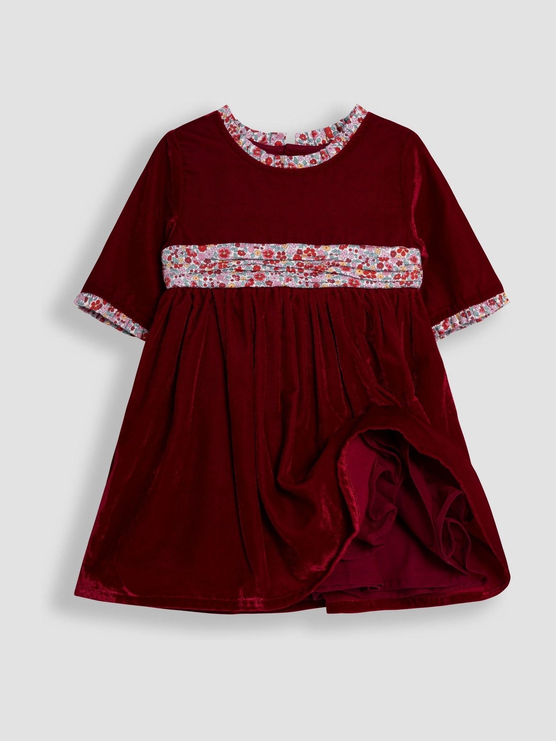 Red Floral Peter Pan Collar Velvet Party Dress - Image 2 of 4