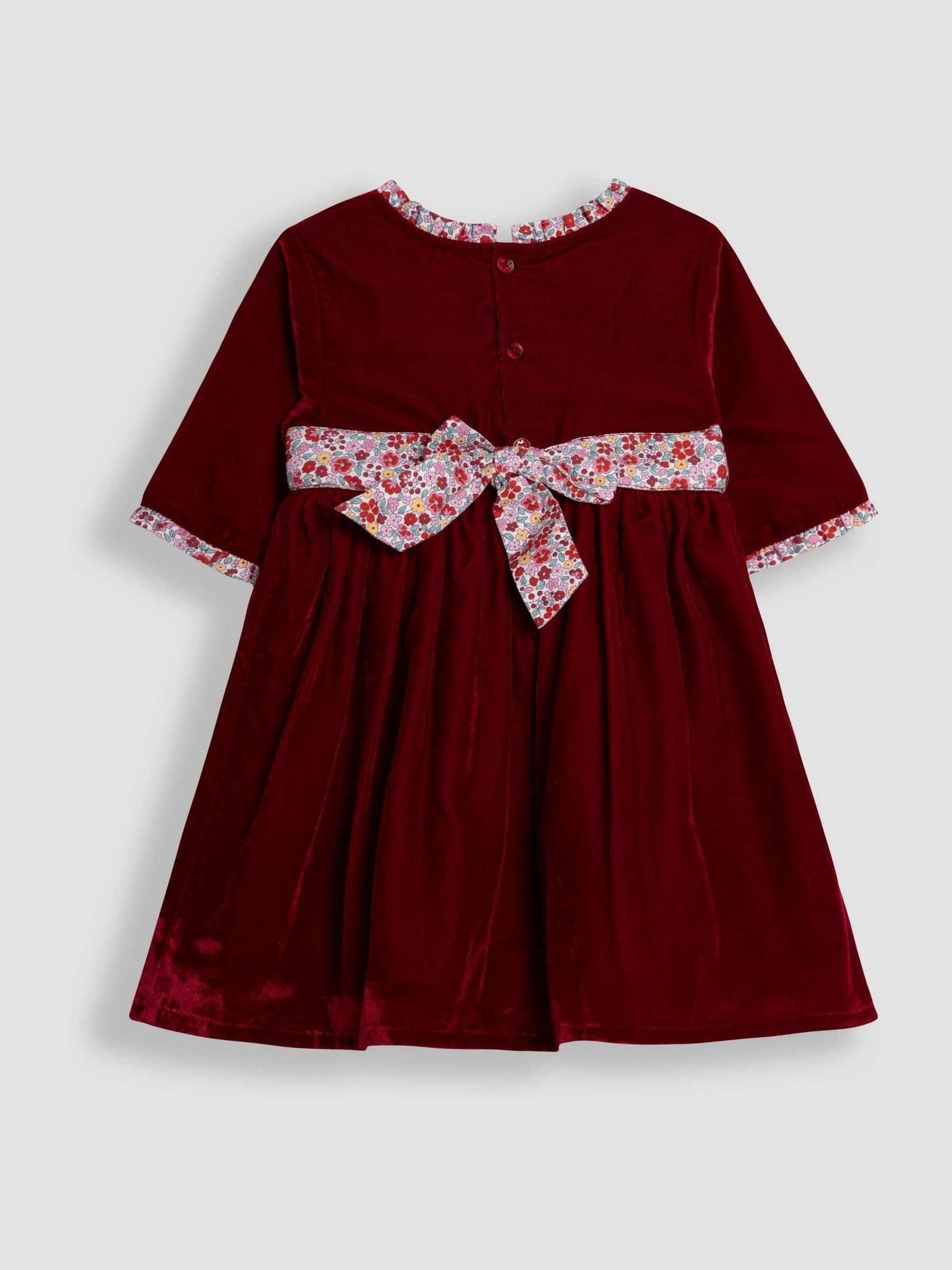 Red Floral Peter Pan Collar Velvet Party Dress - Image 3 of 4