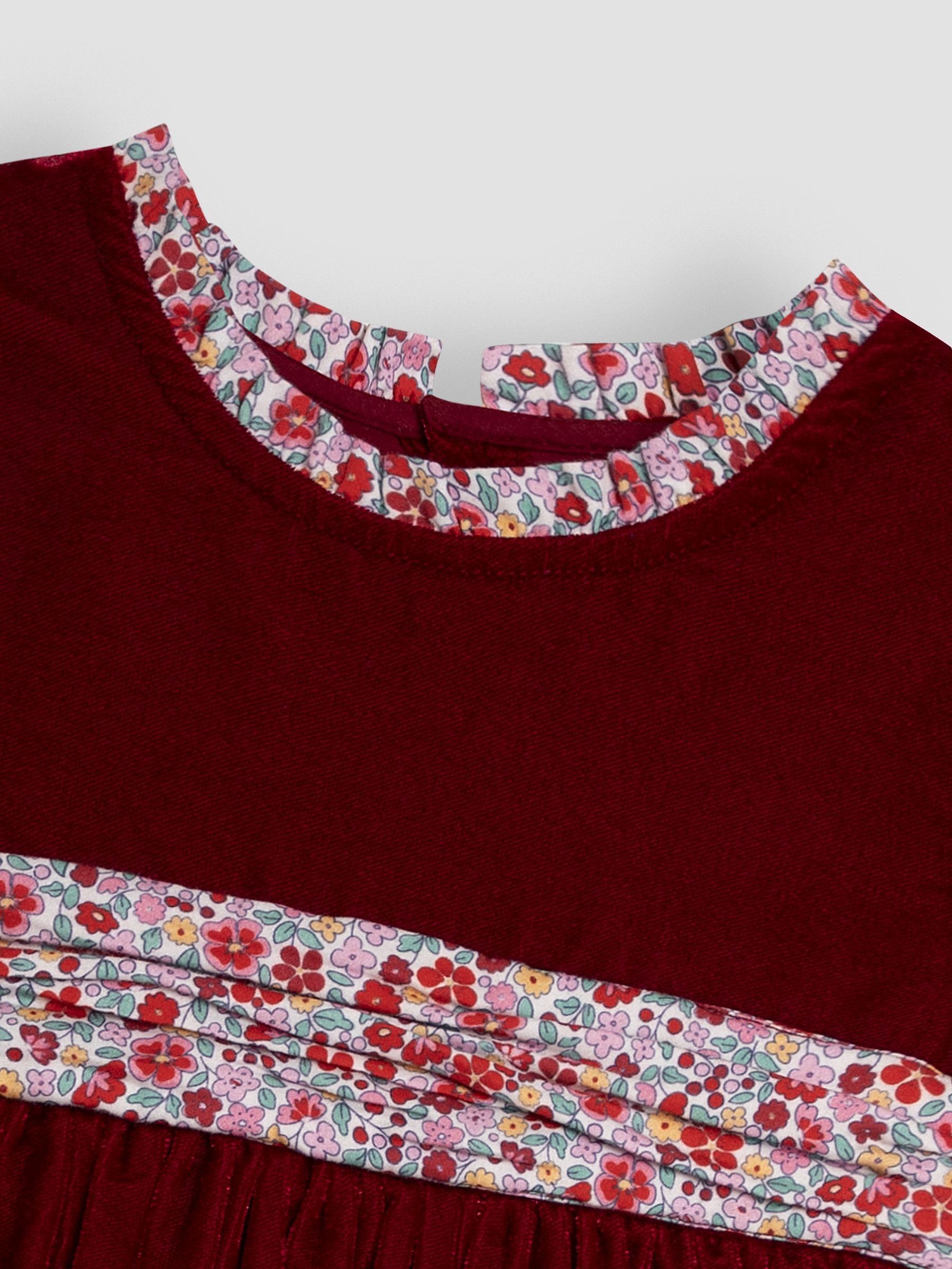 Red Floral Peter Pan Collar Velvet Party Dress - Image 4 of 4