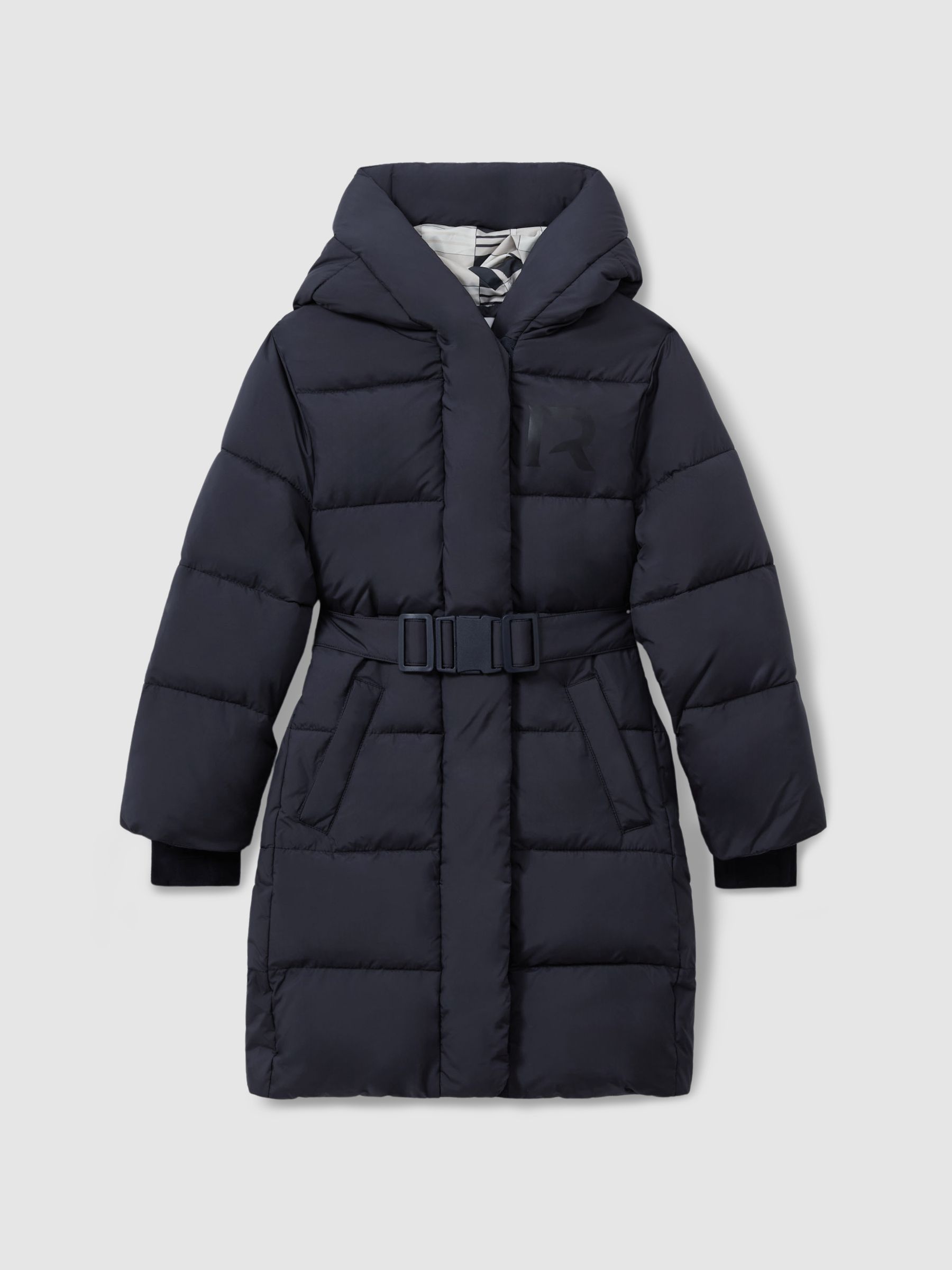 9-13 yrs Water Resistant Belted Puffer Coat in Navy - Image 2 of 5 9-13 yrs Water Resistant Belted Puffer Coat in Navy - Image 2 of 5