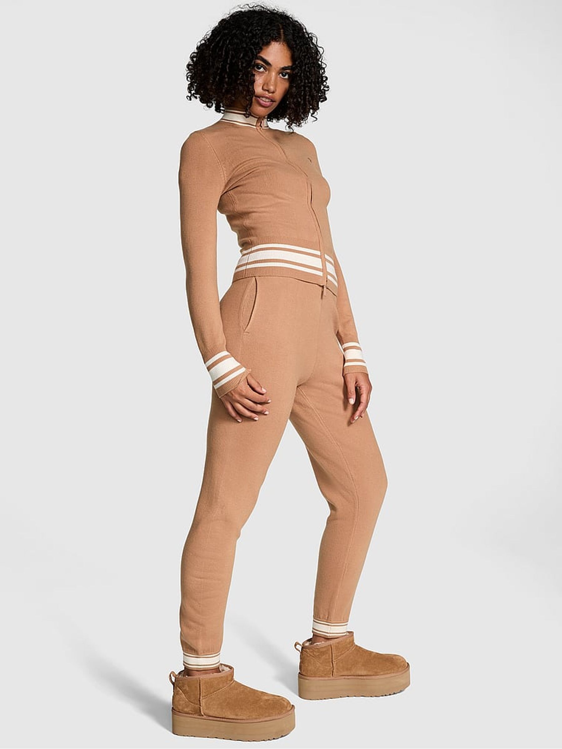 Toffee Brown Cuffed Knitted Joggers - Image 1 of 2