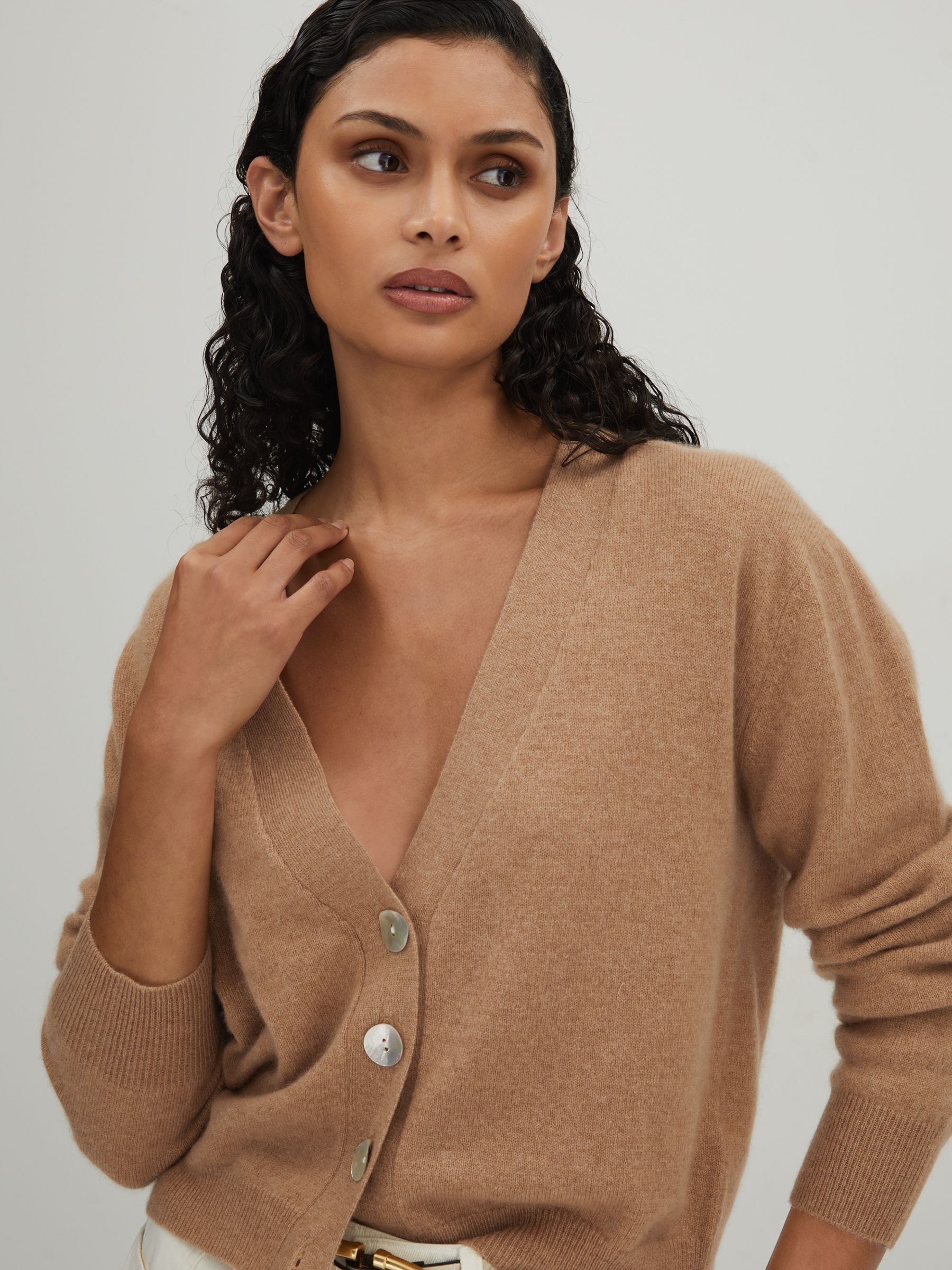 CRUSH Collection Cashmere Cardigan in Soft Camel - Image 4 of 6
