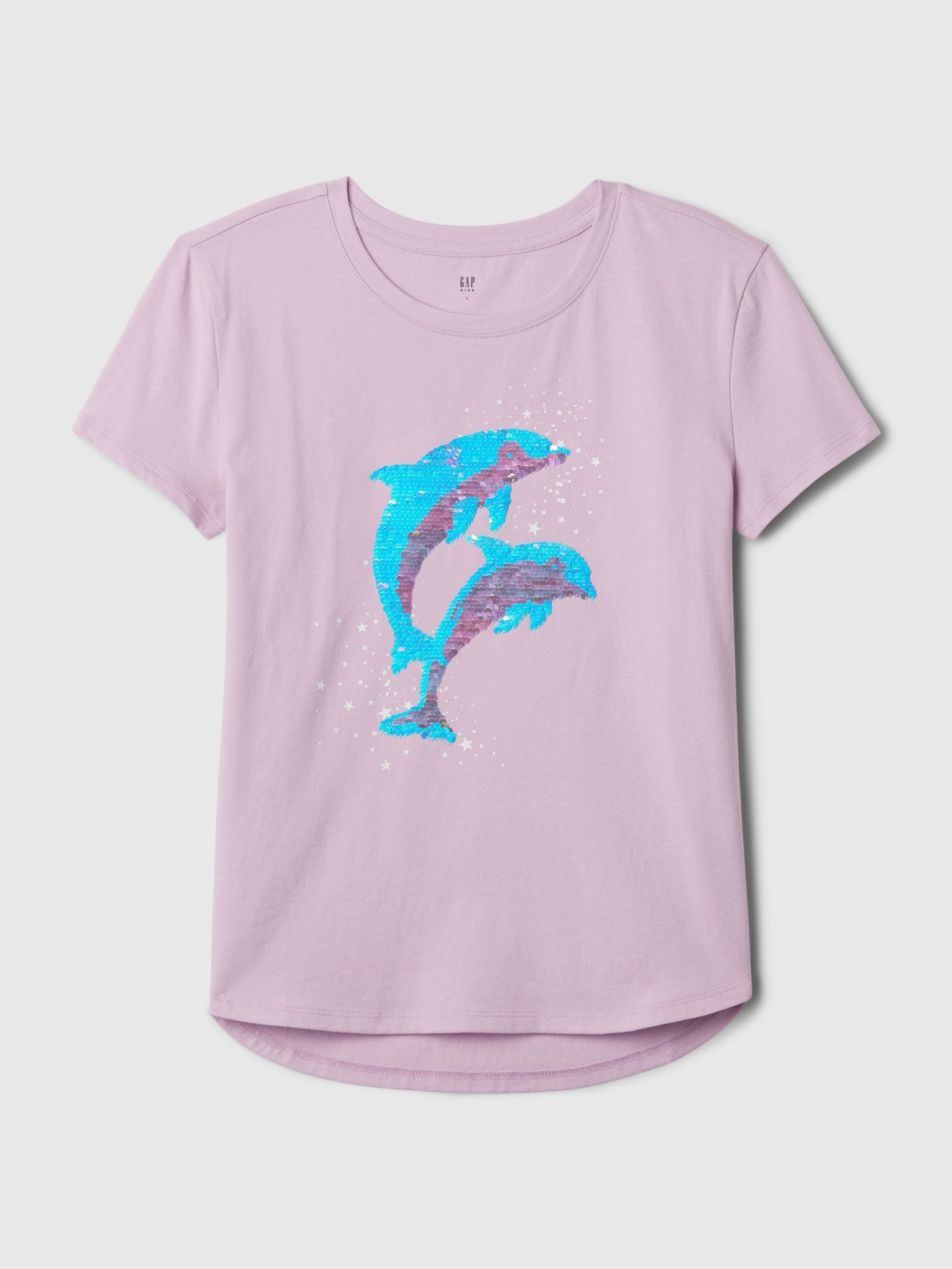 Purple Dolphin Cotton Flippy Sequin Graphic Short Sleeve T-Shirt (4-13yrs) - Image 4 of 4
