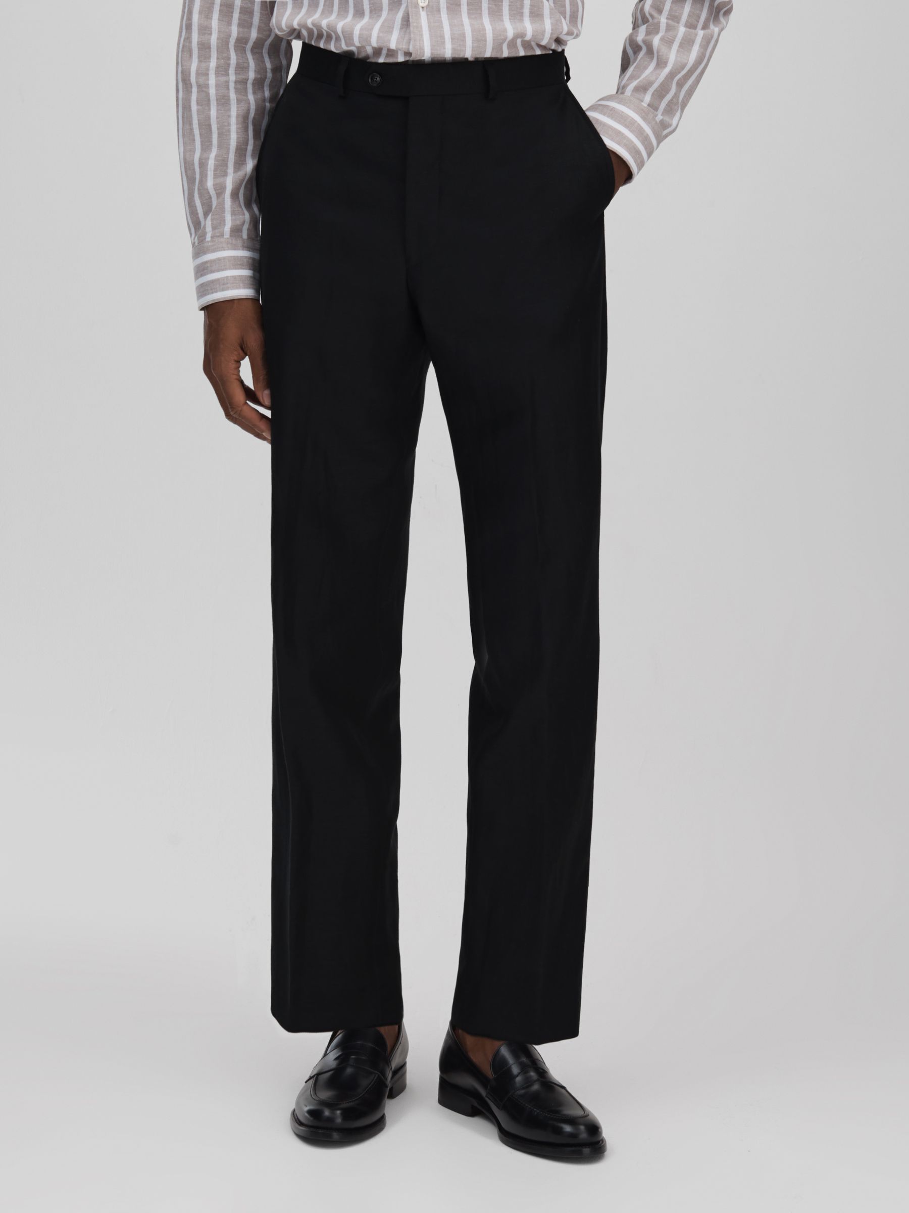 Oscar Jacobson Black Oscar Jacobson Cotton Twill Tailored Fit Trousers - Image 3 of 6