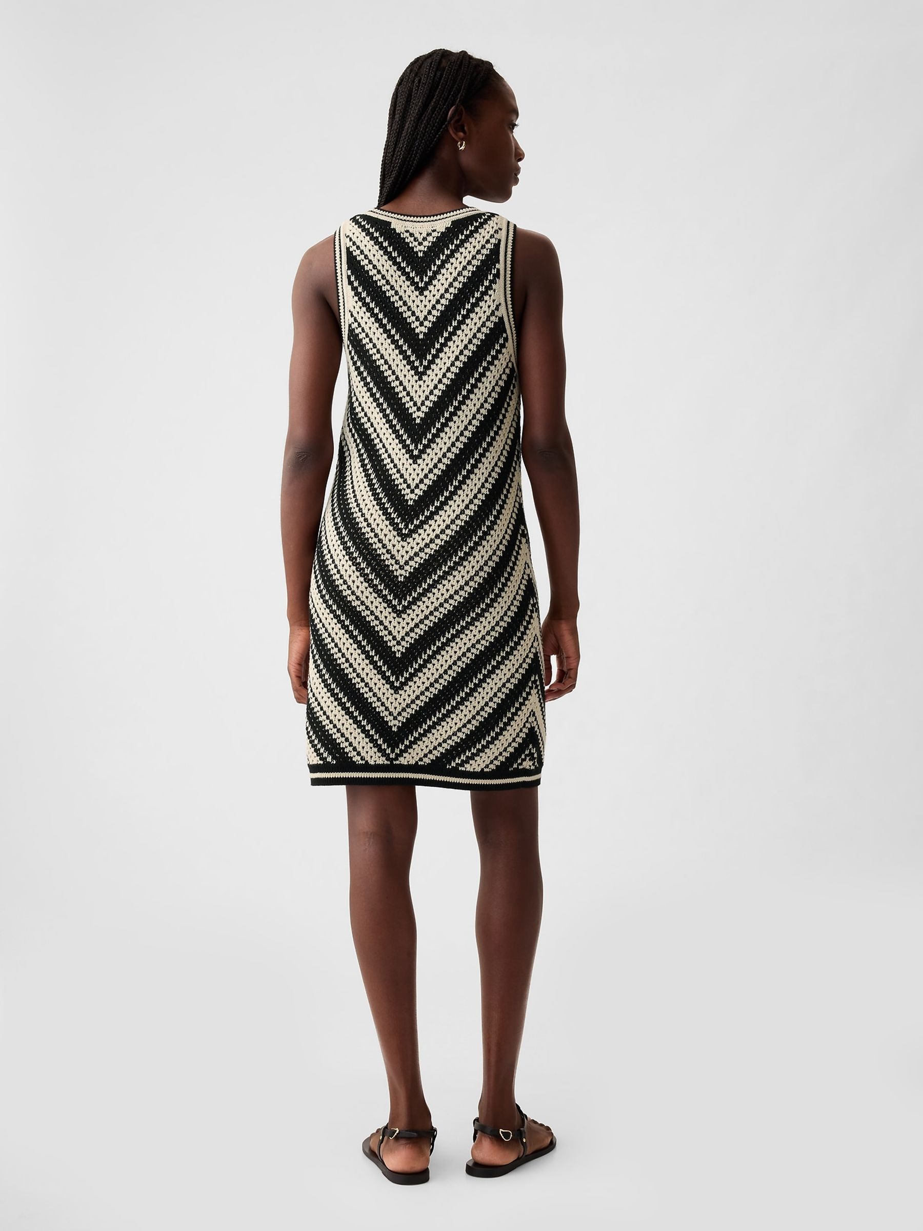 Black Sleeveless Knit Crochet Mini Dress - Image 2 of 5